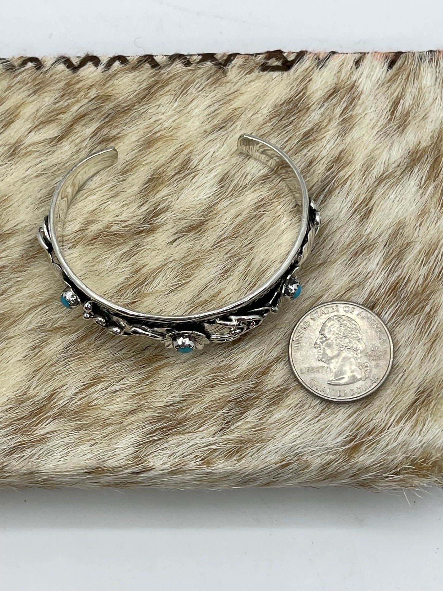 5 3/4"-7" Turquoise Floral Cuff by Bessie Joe, Navajo
