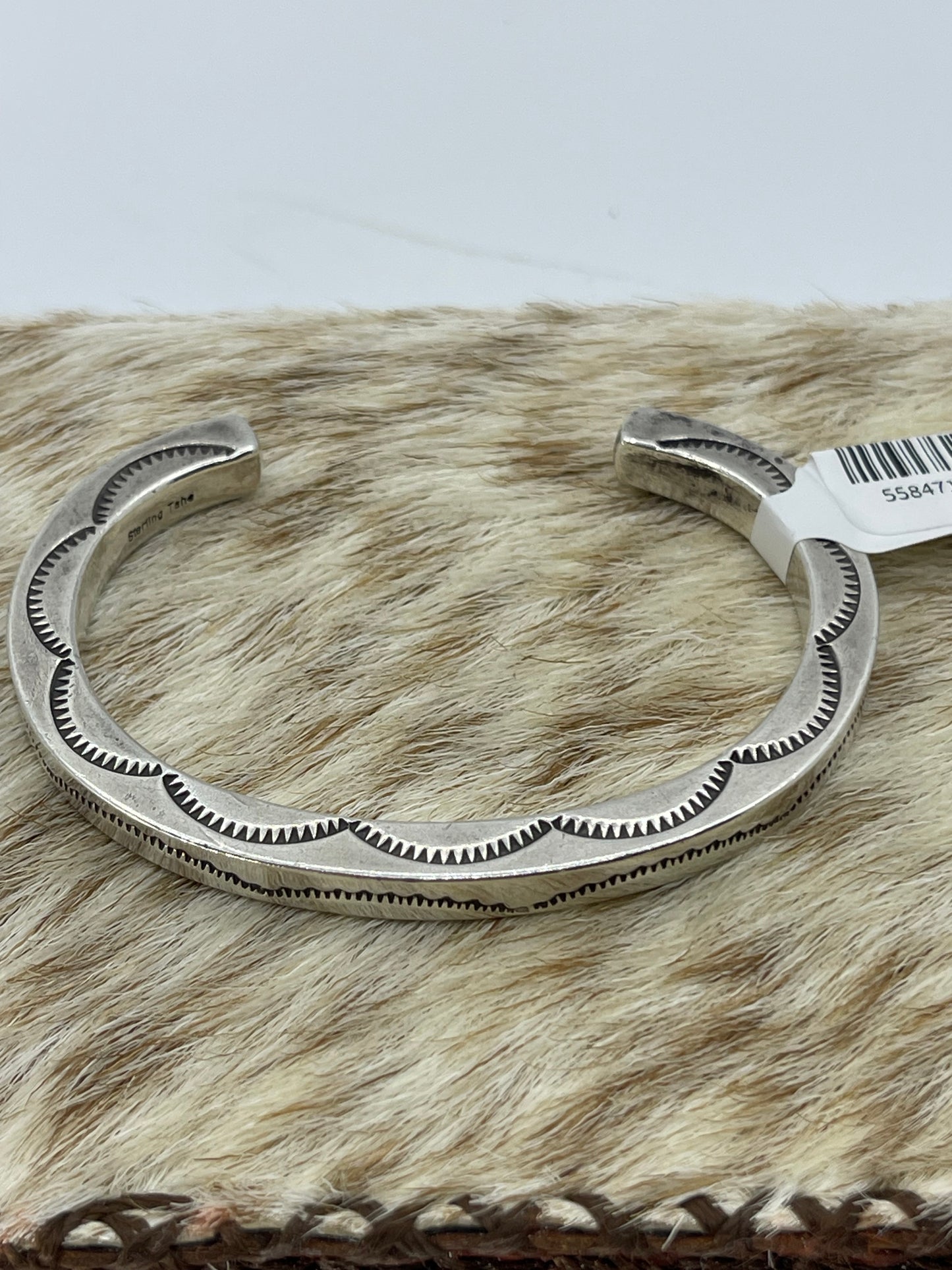 6 1/2" Stamped Heavy Silver Square Wire Cuff by Tahe, Navajo