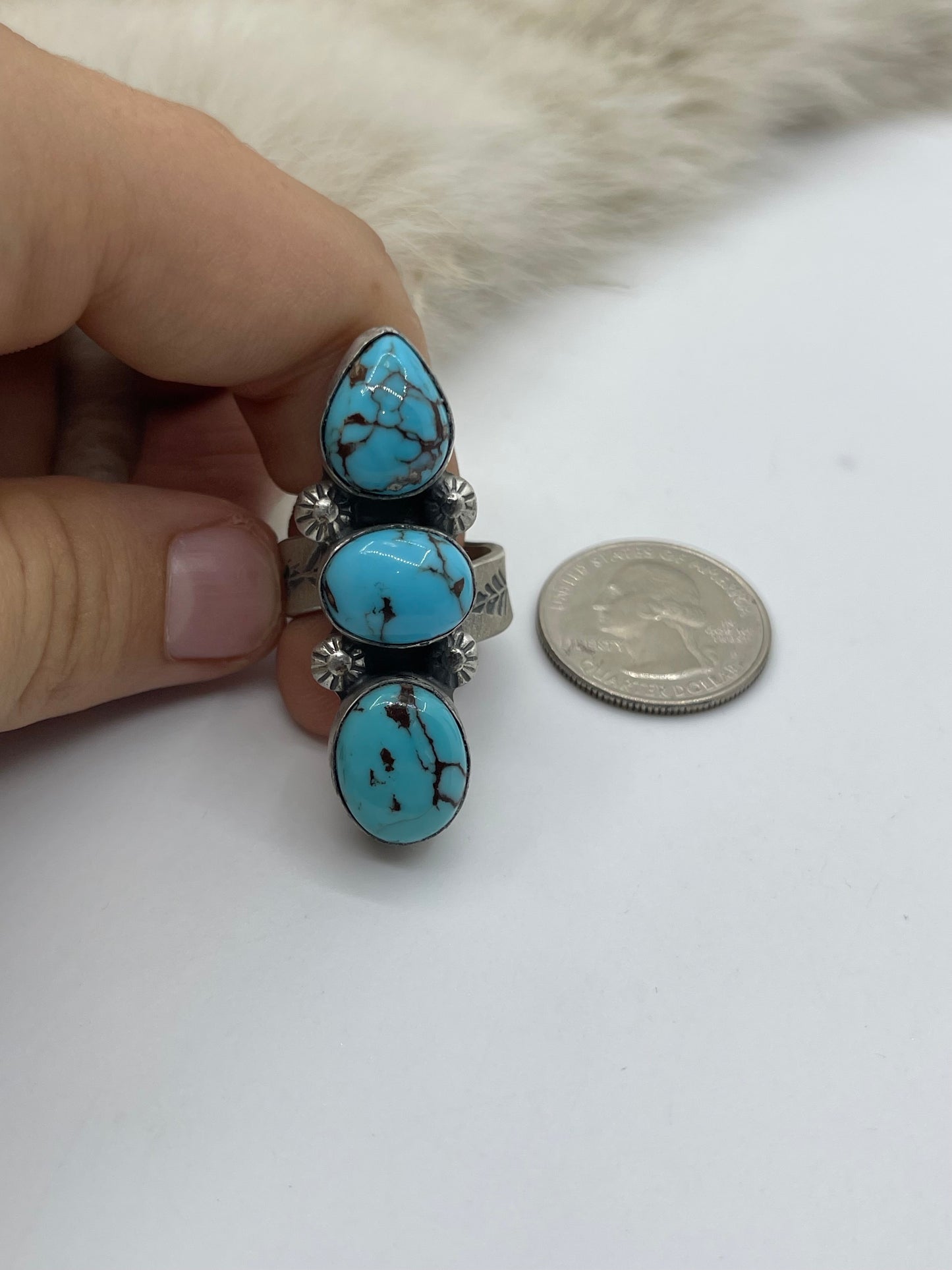 3 Stone Egyptian Turquoise Adjustable (8.0-11.0) by Happy Piasso, Navajo