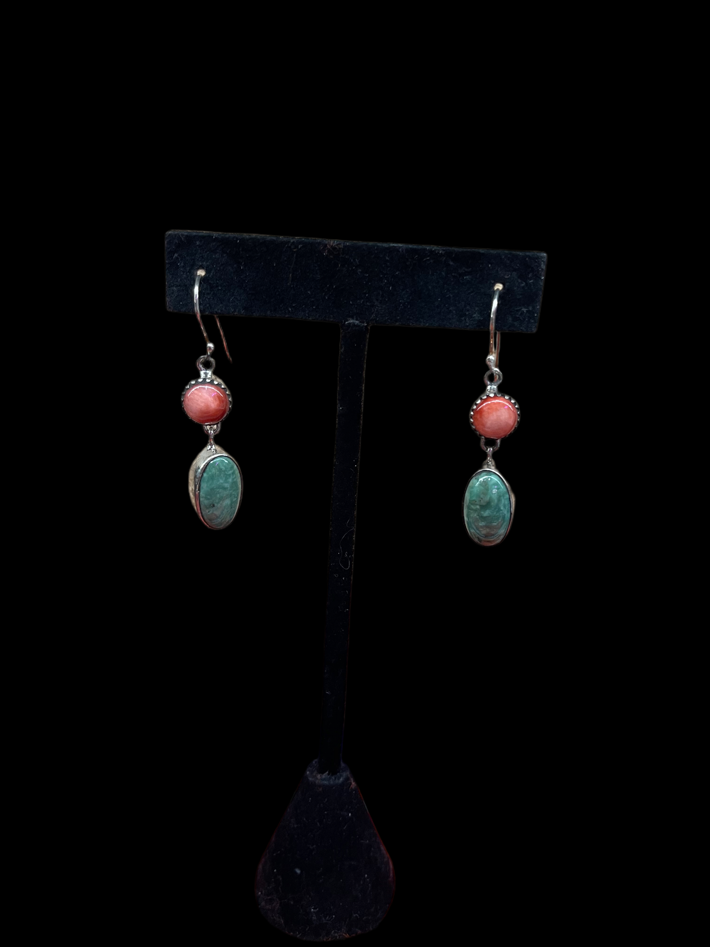 Emerald Valley Turquoise and Red Spiny Oyster Shell Hook Dangle Earrings