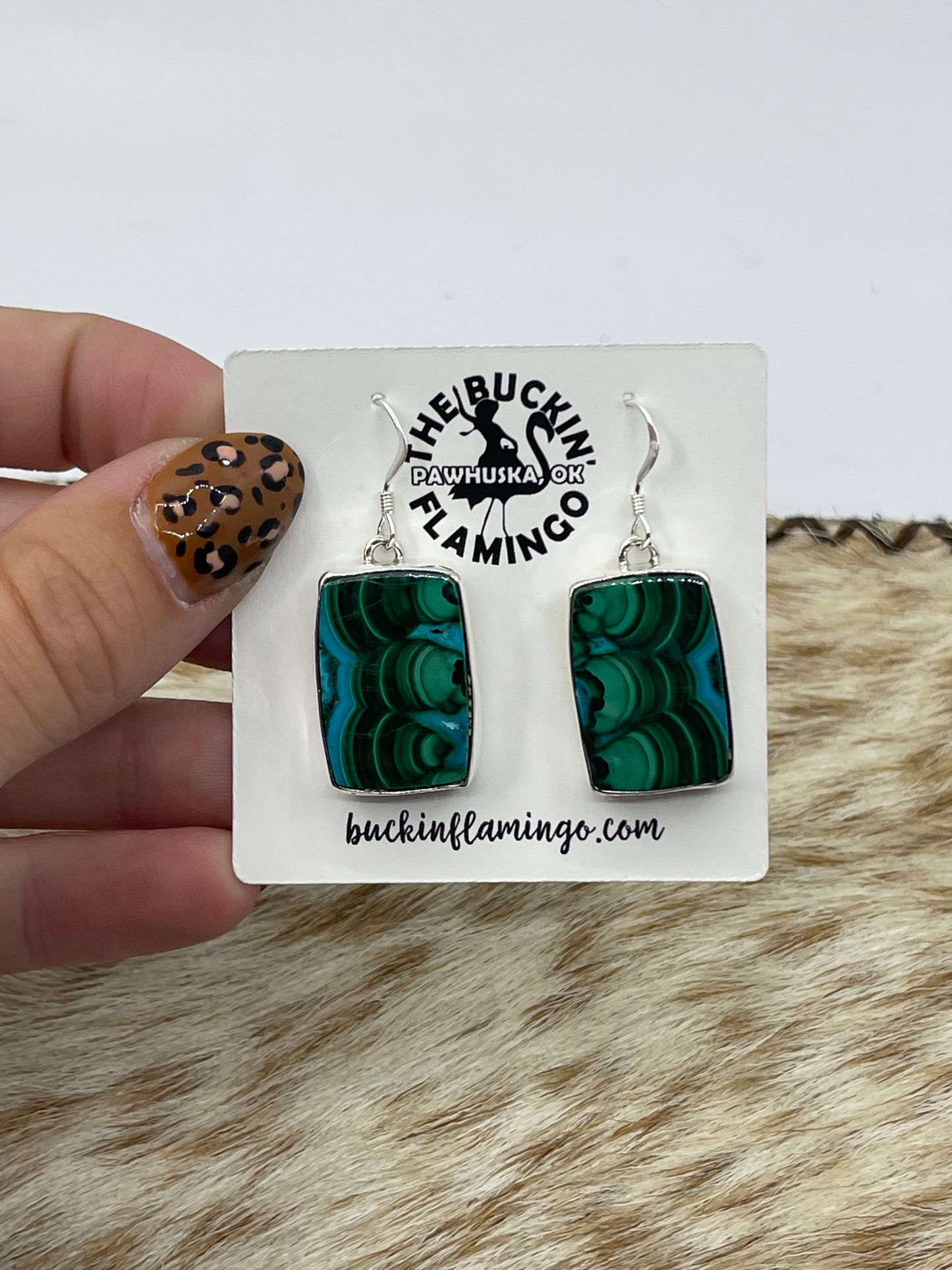 Malachite Chrysocolla Dangle Earrings by Alice Johnson, Navajo
