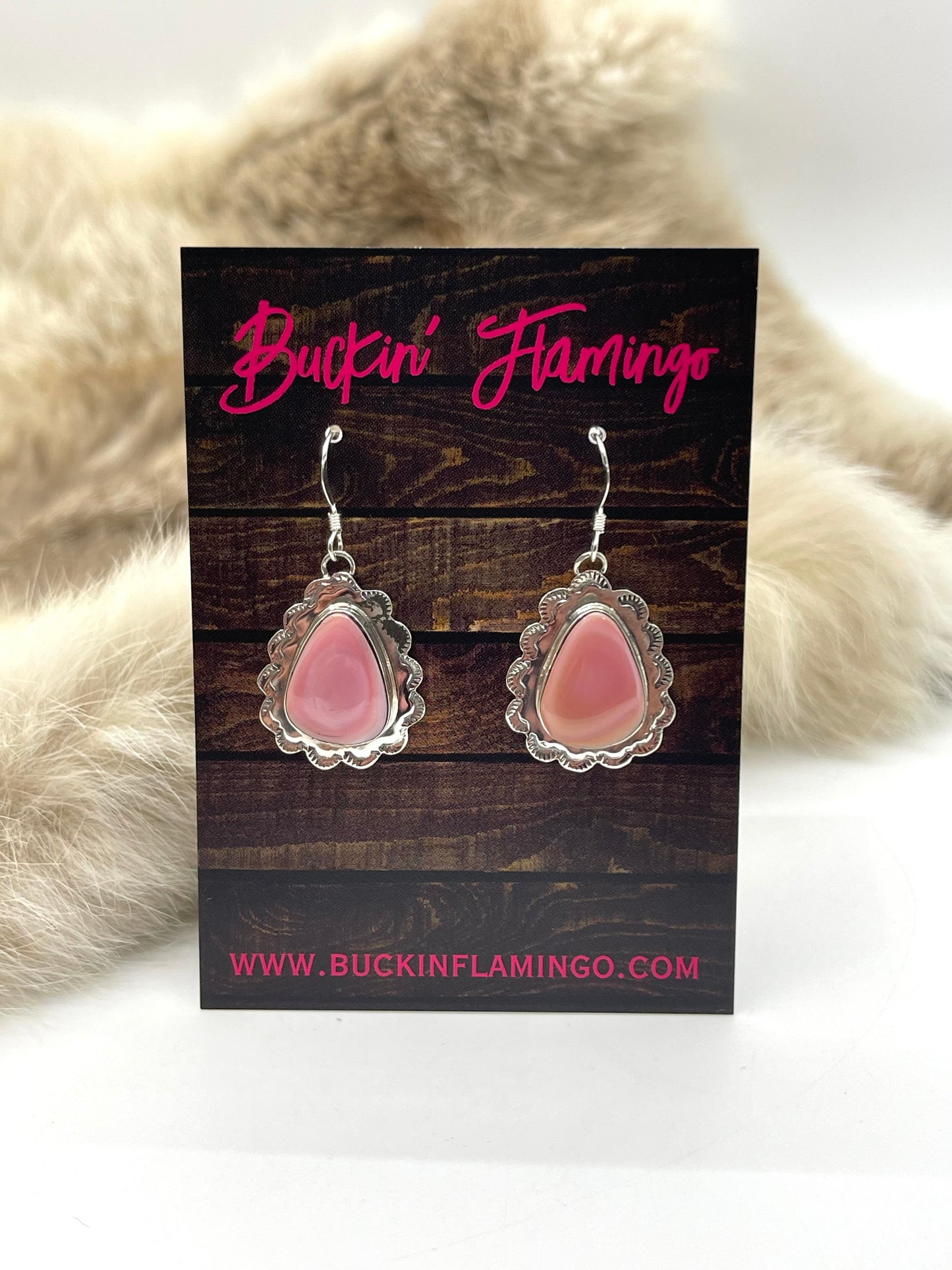 Pink Conch Shell Teardrop Earring by Annette Martinez, Navajo