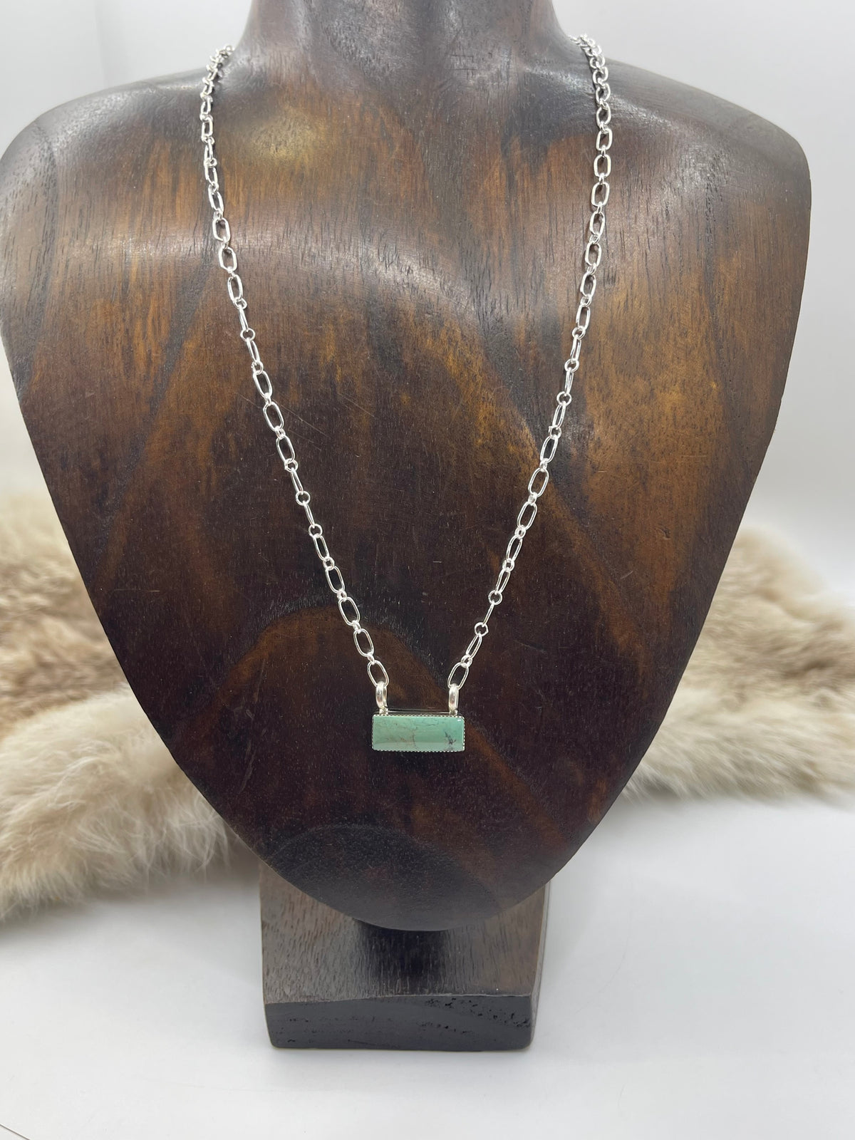 18" Tiny 3/4” Turquoise Bar Necklace by David Lopez, Navajo