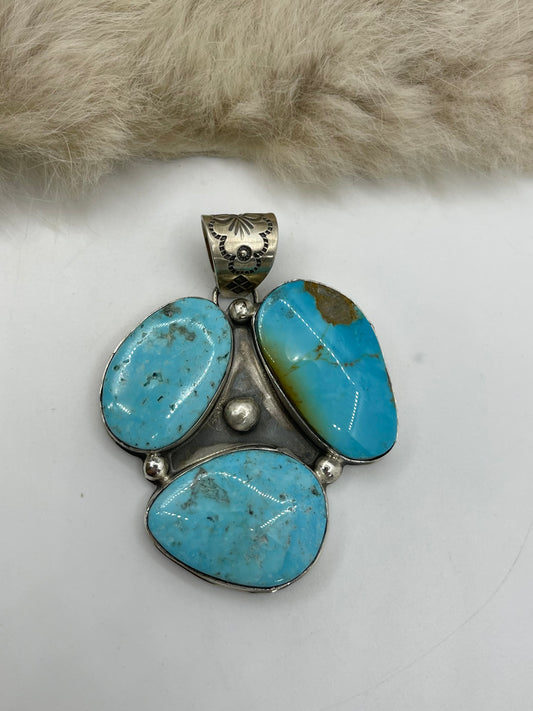 10.2mm Bail 3 Stone Kingman Turquoise Pendant