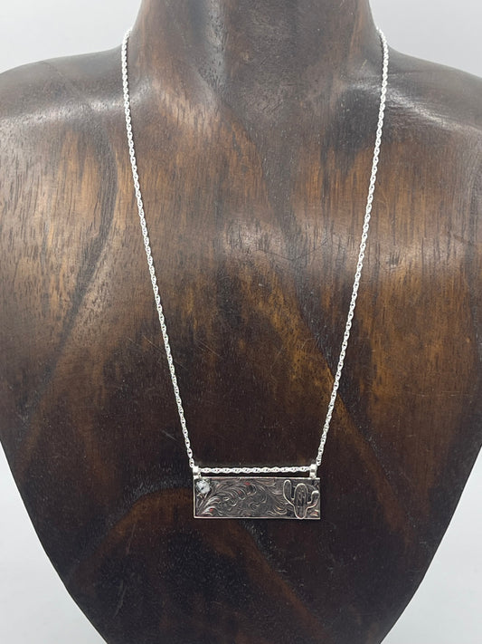 LOT 16 5/24 17" Sterling Silver Cactus Bar Necklace with White Buffalo Stones by Annette Martinez, Navajo