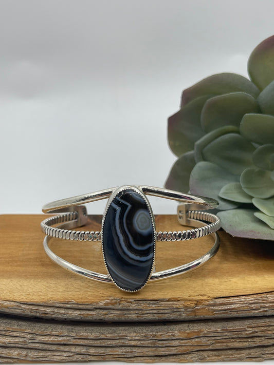5 1/4"-7" Banded Agate Oval Cuff by Dvane Smith, Navajo