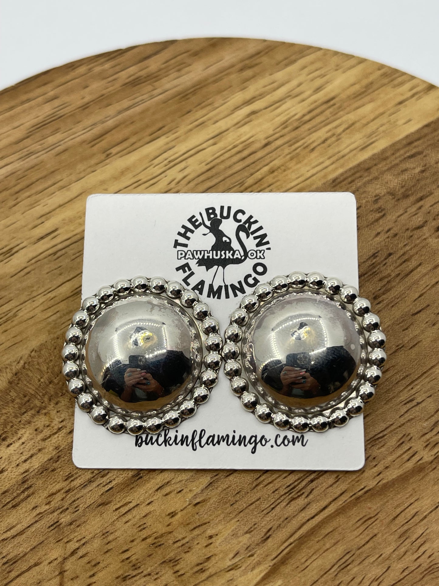 Shiny Silver Concho Post Earrings by Lorraine Chee, Navajo