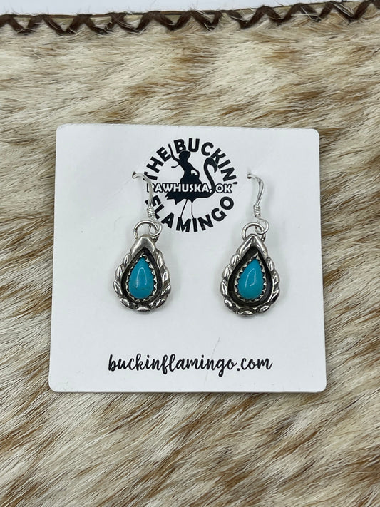 Turquoise Teardrop Dangle Earrings by Gerald Joe, Navajo