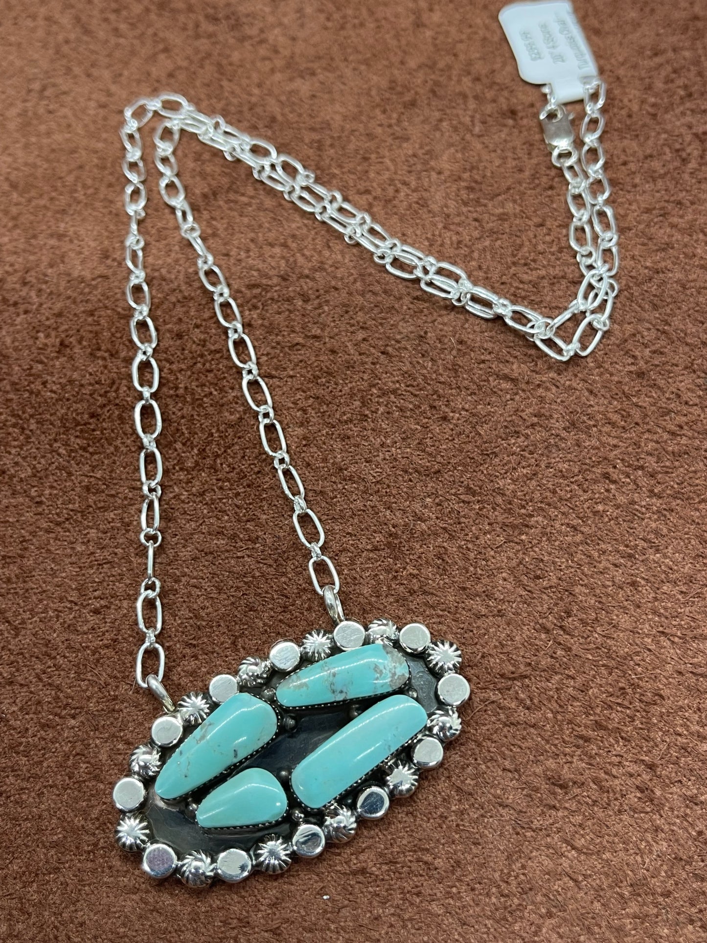 20" 4 Stone Turquoise Oval Necklace by Sadie Jim, Navajo