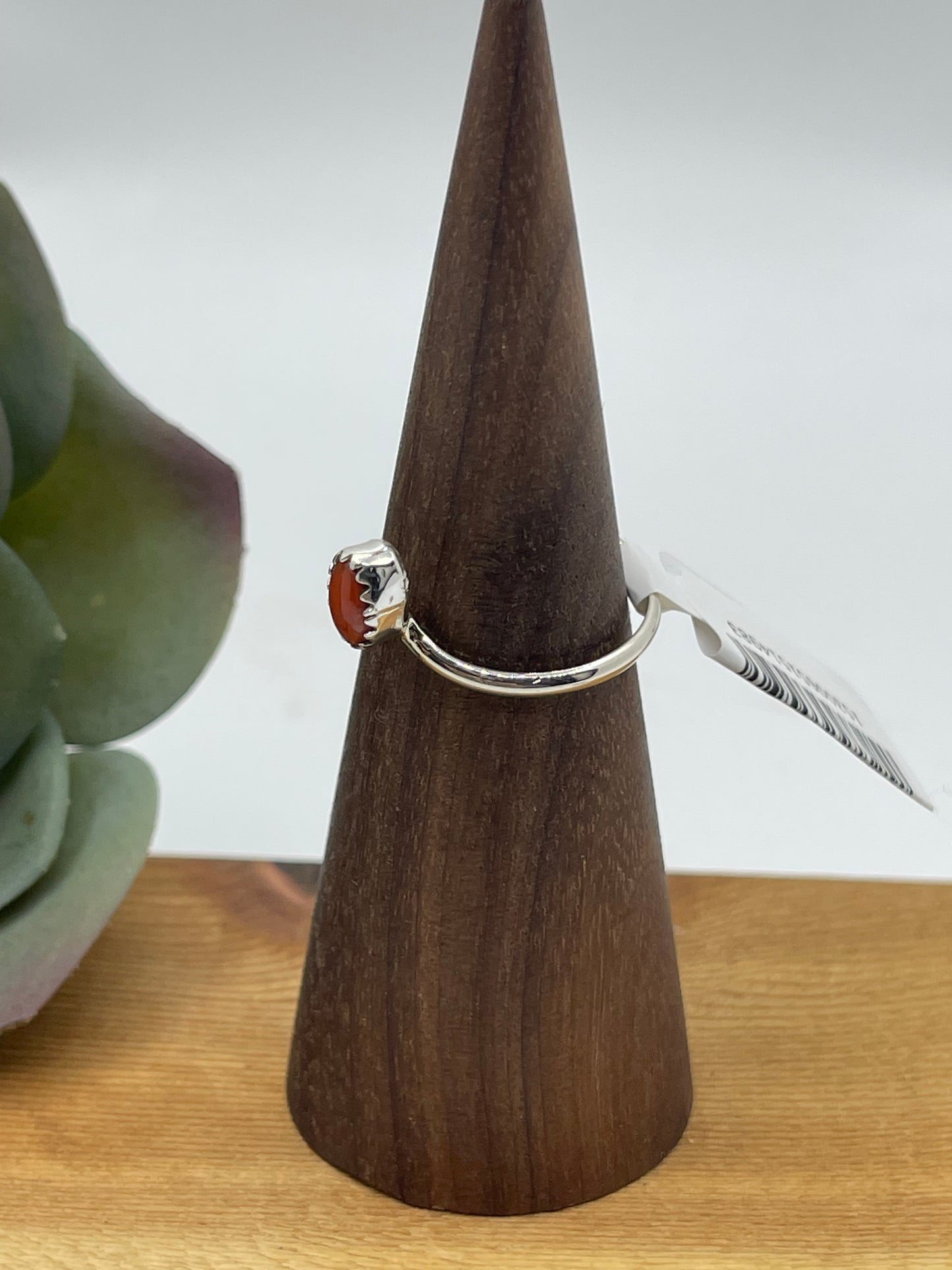 7.5 Dainty Red Coral Ring by Hiram Largo, Navajo