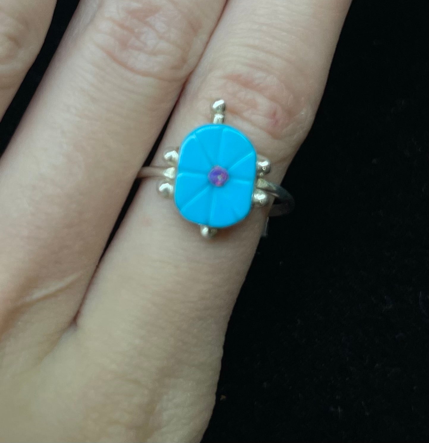 8.0 Turquoise and Opal Turtle Ring by Alvina Lamey, Zuni