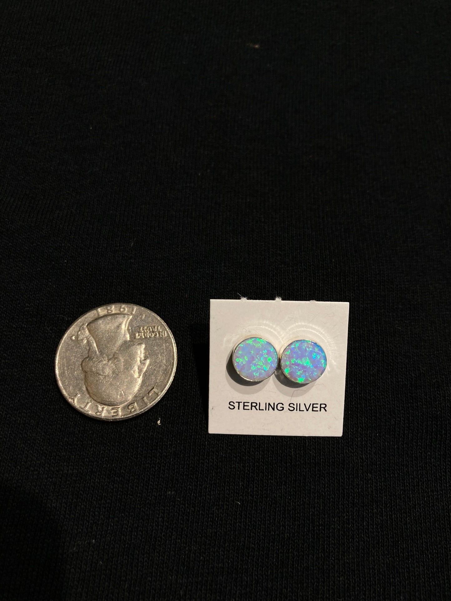 Blue Opal Circle Post Earrings