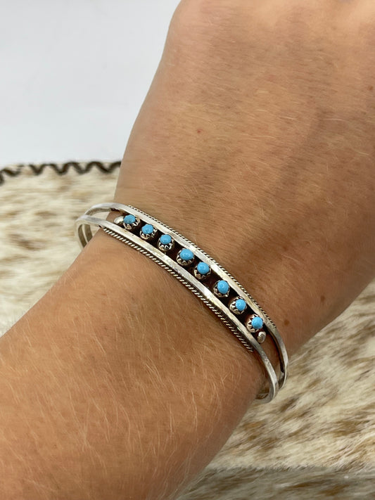 5 3/4"-7 1/4" 8 Stone Turquoise Snake Eye Cuff by Susie Livingston, Zuni