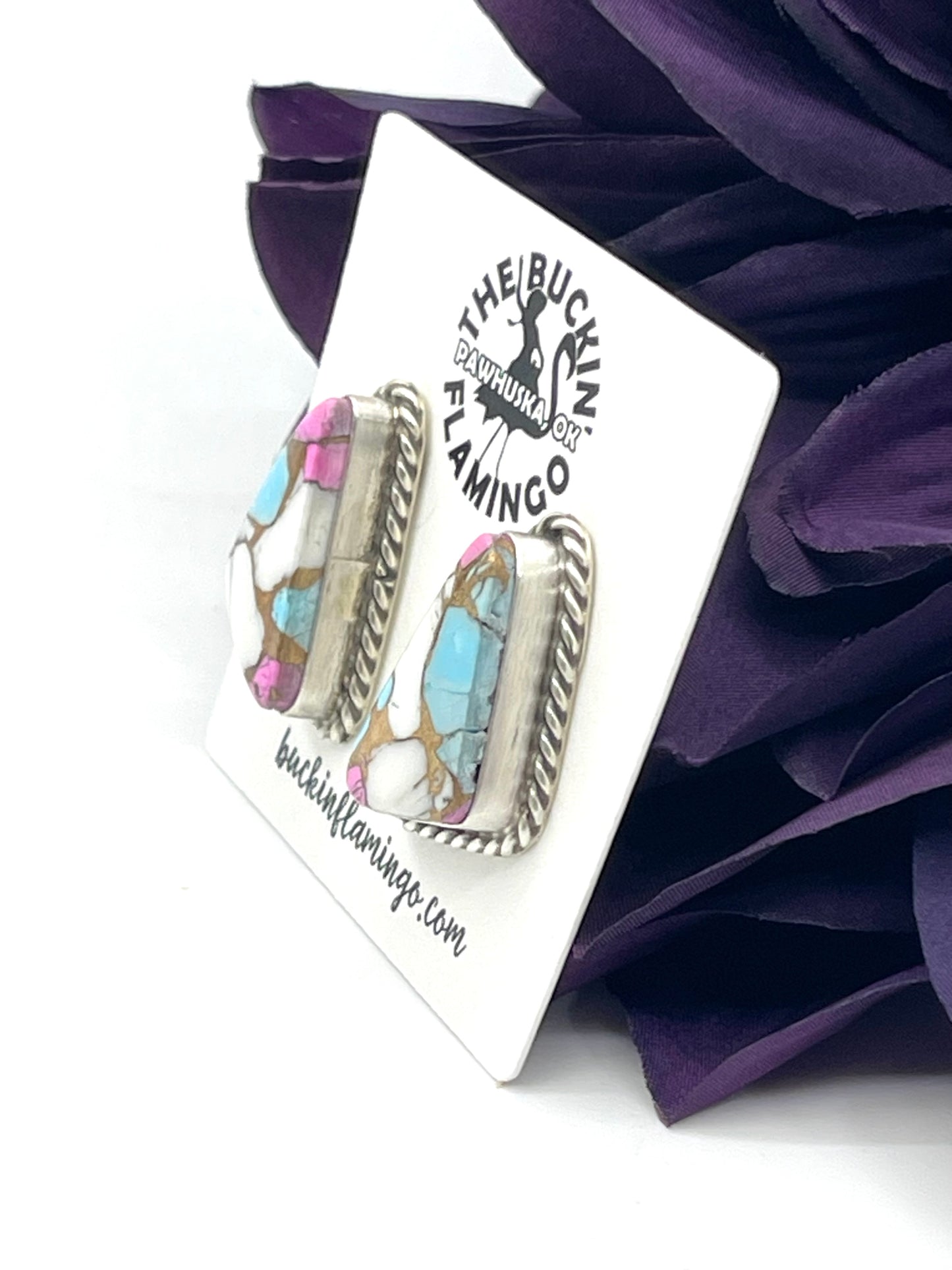 Triangle Cotton Candy Earrings by Chassity Belone, Navajo