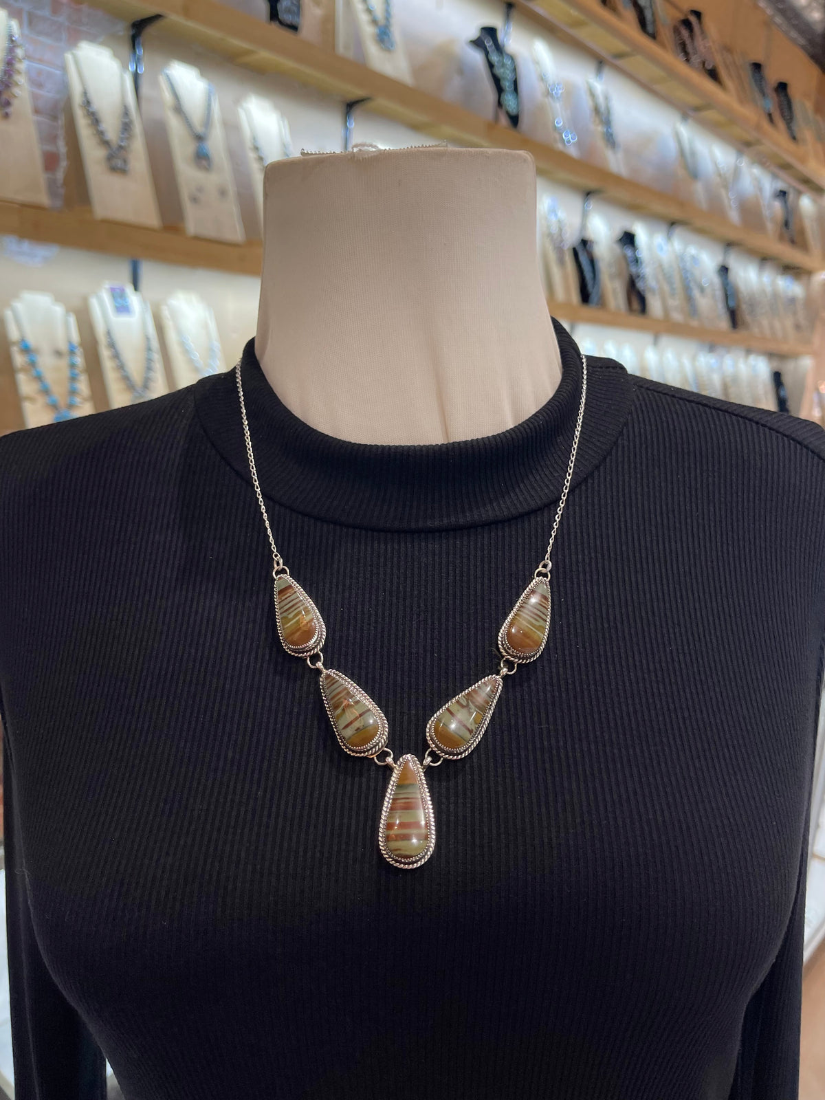 5 Stone Necklace & Earring Set Owyhee Picture Jasper by Joe Begay, Navajo