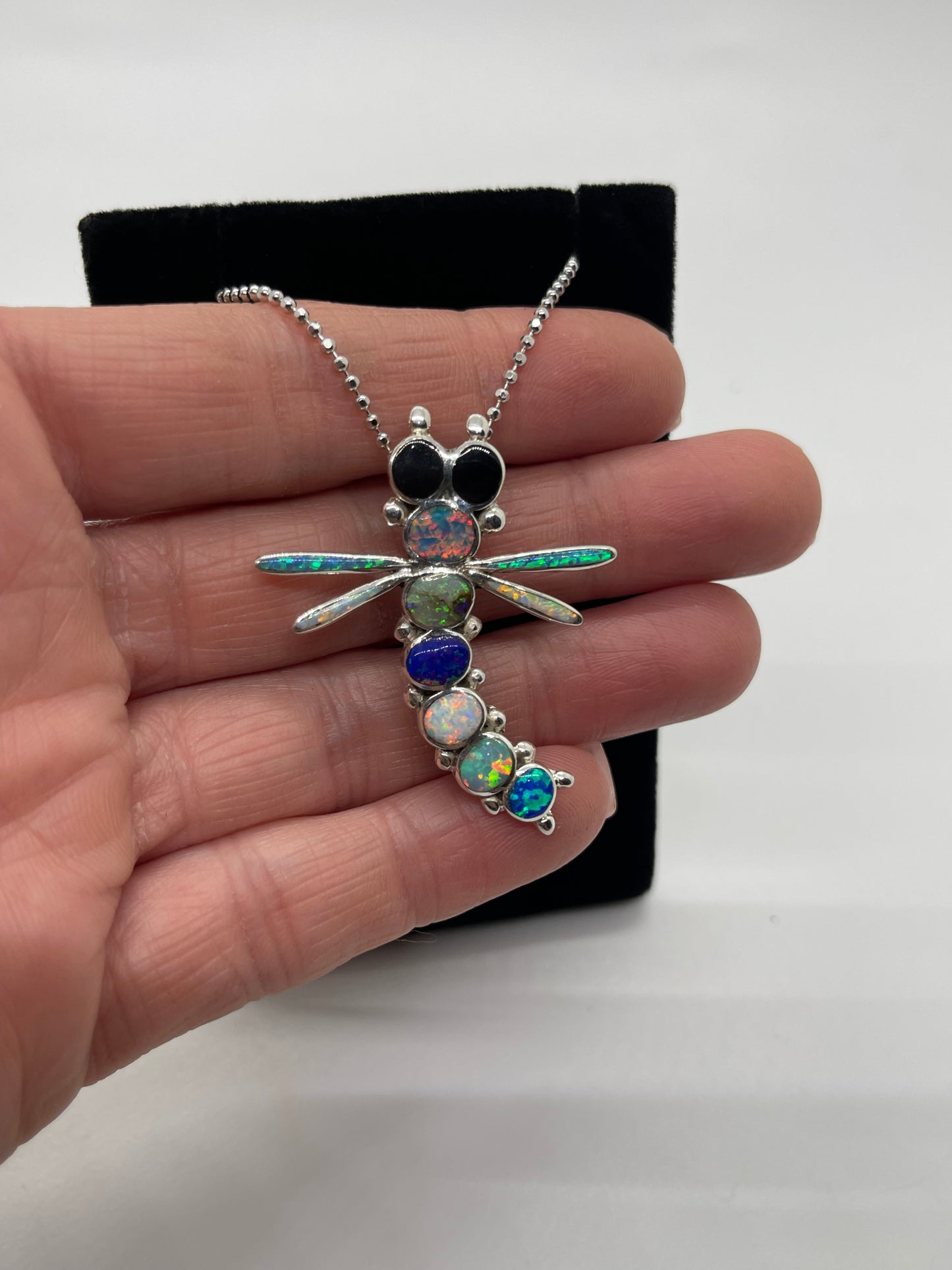 18" Multi Color Opal Dragonfly Necklace by Jancie Edaakie, Navajo