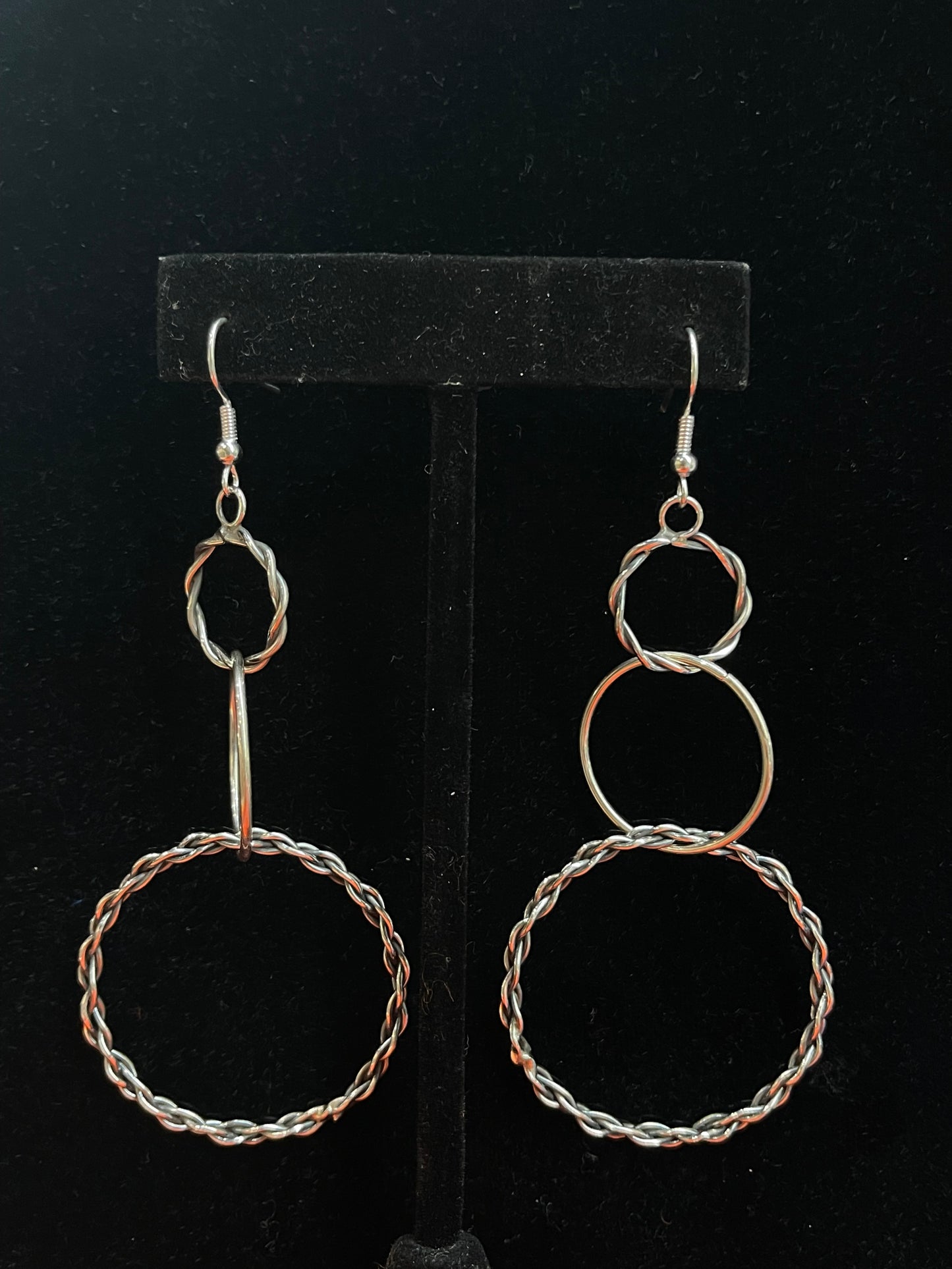 3 1/2" Triple Dangle Silver Earrings