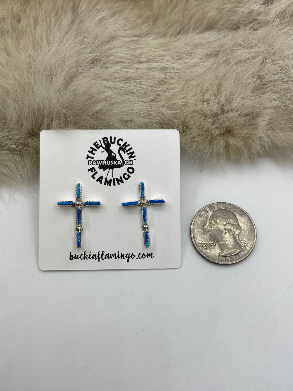 Blue Opal Zuni Needlepoint Cross Earrings by Ashley Laate, Zuni