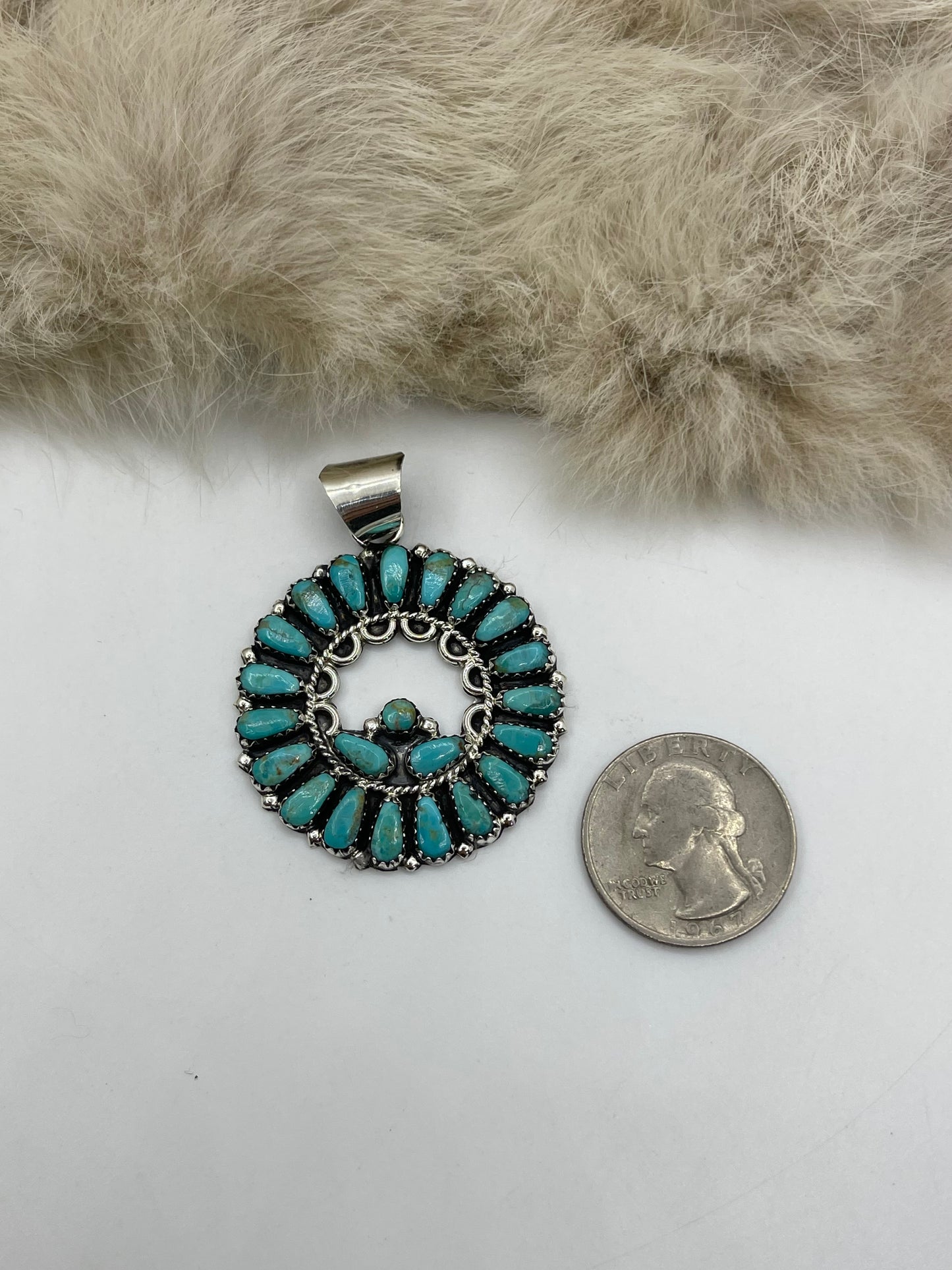 LOT 76 8/23 8.8mm Bail Turquoise Cluster Pendant by Zeita Begay, Navajo
