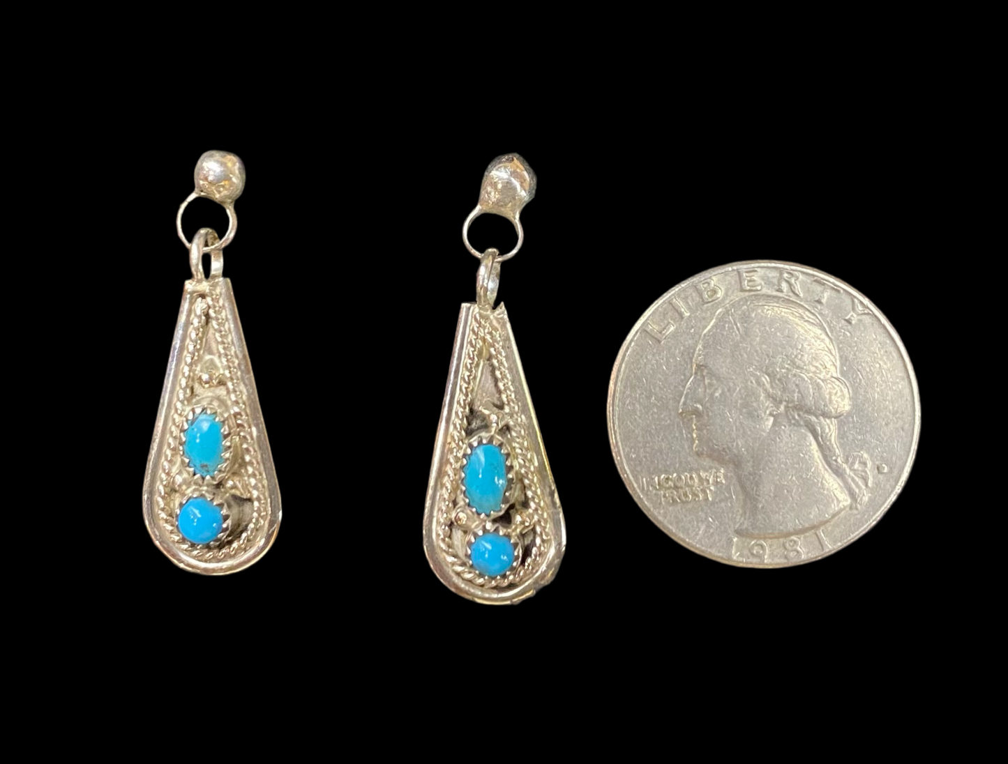 Sleeping Beauty Turquoise Post Dangle Earrings by Thelma Yazzie, Navajo