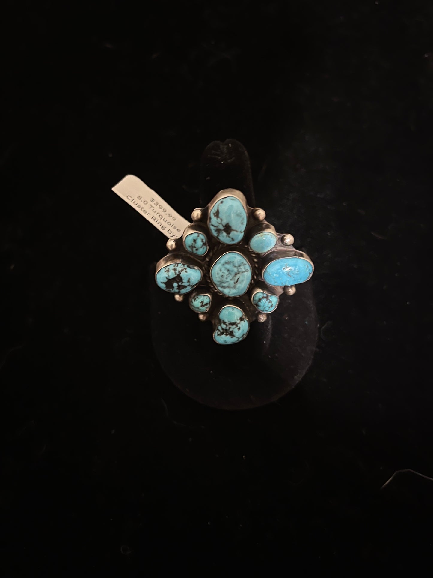 8.0 Turquoise Cluster Ring by Wilson Dawes, Navajo