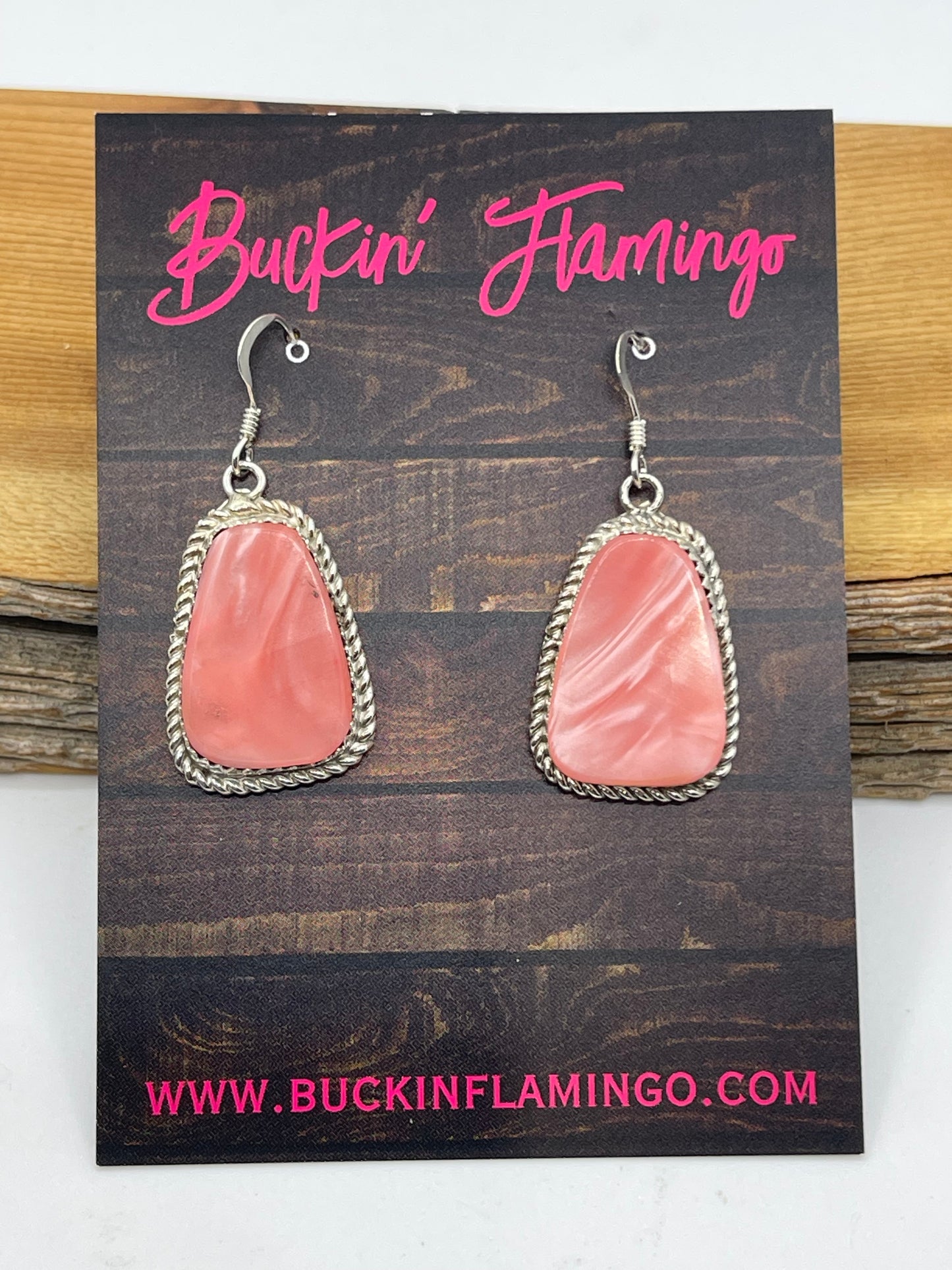 Pink Conch Shell Dangle Earrings by Gabi Jim, Navajo