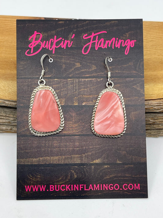 Pink Conch Shell Dangle Earrings by Gabi Jim, Navajo