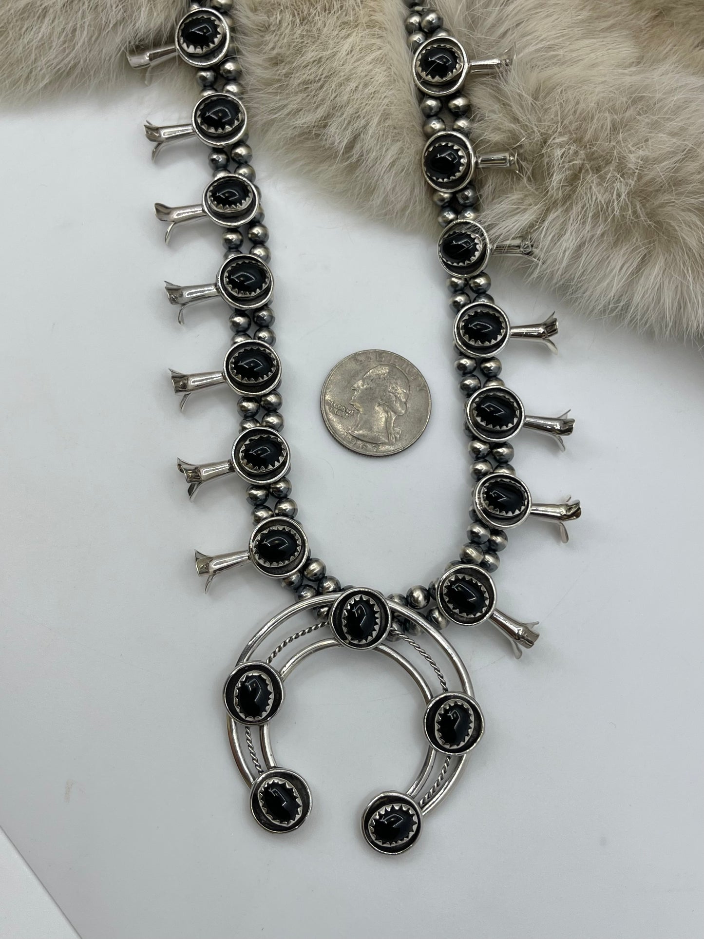 24" 5mm Small-Size Black Onyx Squash Blossom Necklace