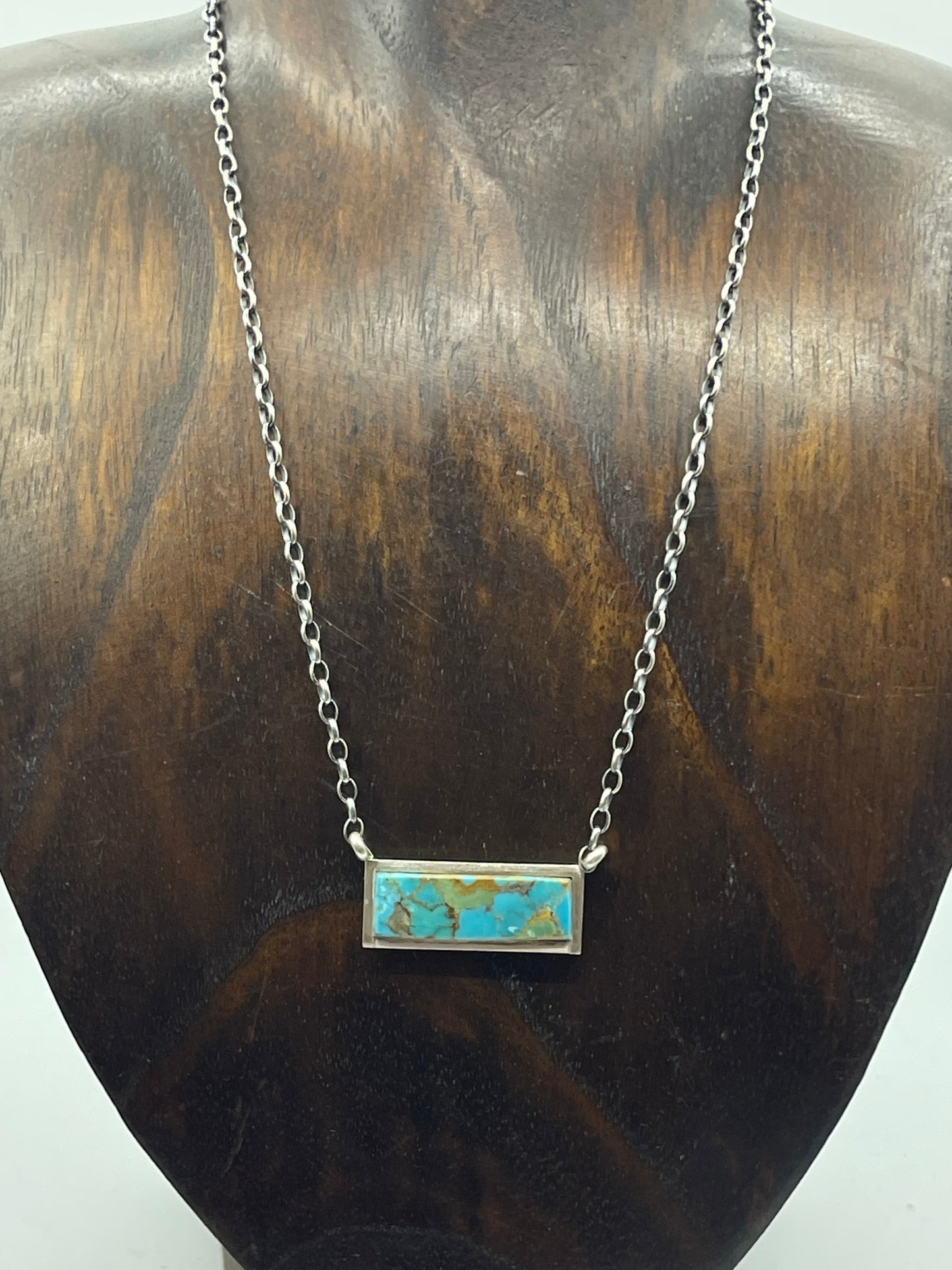 16" Kingman Turquoise Bar Necklace by Steve Fransico, Navajo
