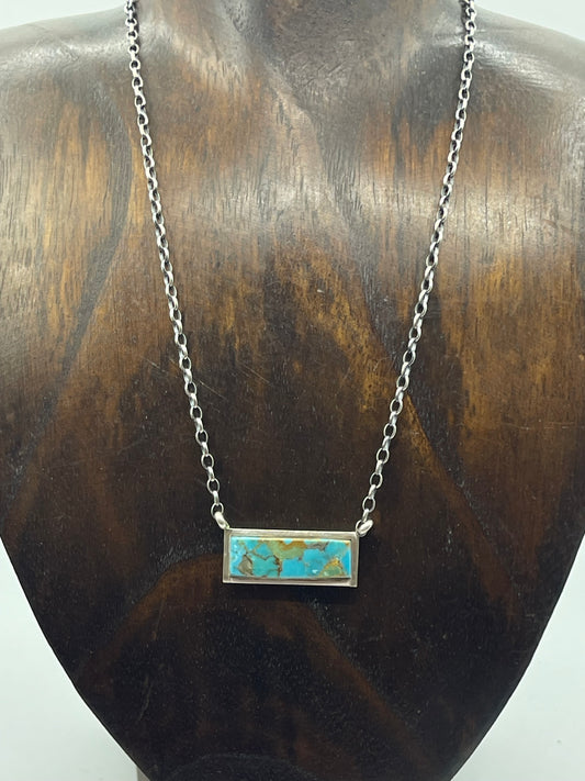 16" Kingman Turquoise Bar Necklace by Steve Fransico, Navajo