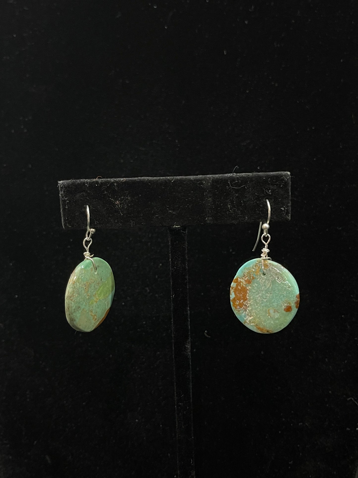 Turquoise Circle Dangle Earrings by Joe and Joann Garcia, Santo Domingo