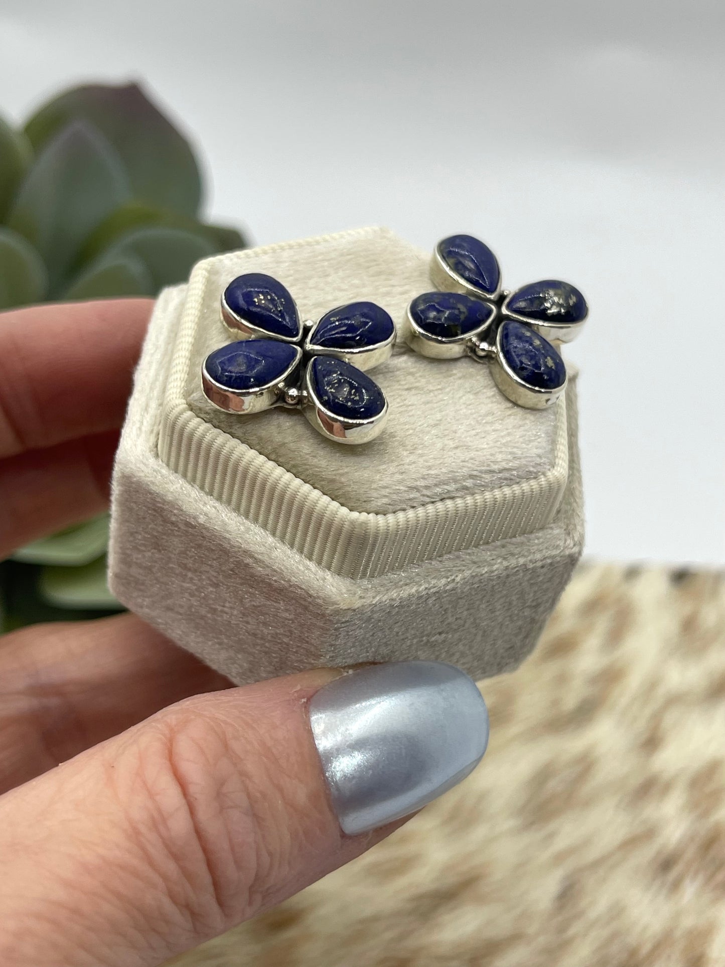 Blue Lapis Cross Shaped Post Earrings