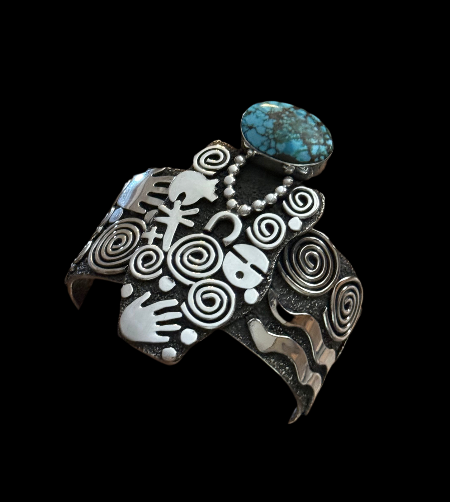 Grandma Cuff with Kingman Web Turquoise by Alex Sanchez, Navajo (wide)