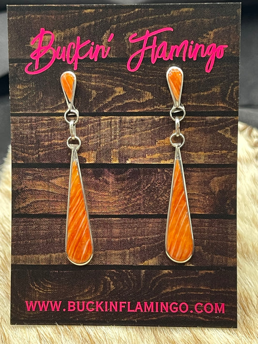 Orange Spiny Oyster Teardrop Dangle Earrings
