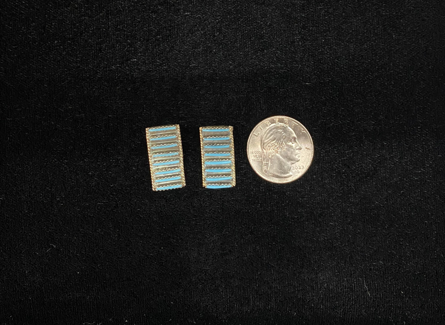 Sleeping Beauty Turquoise Needlepoint Ladder Post Earrings by Ashley Laate, Zuni