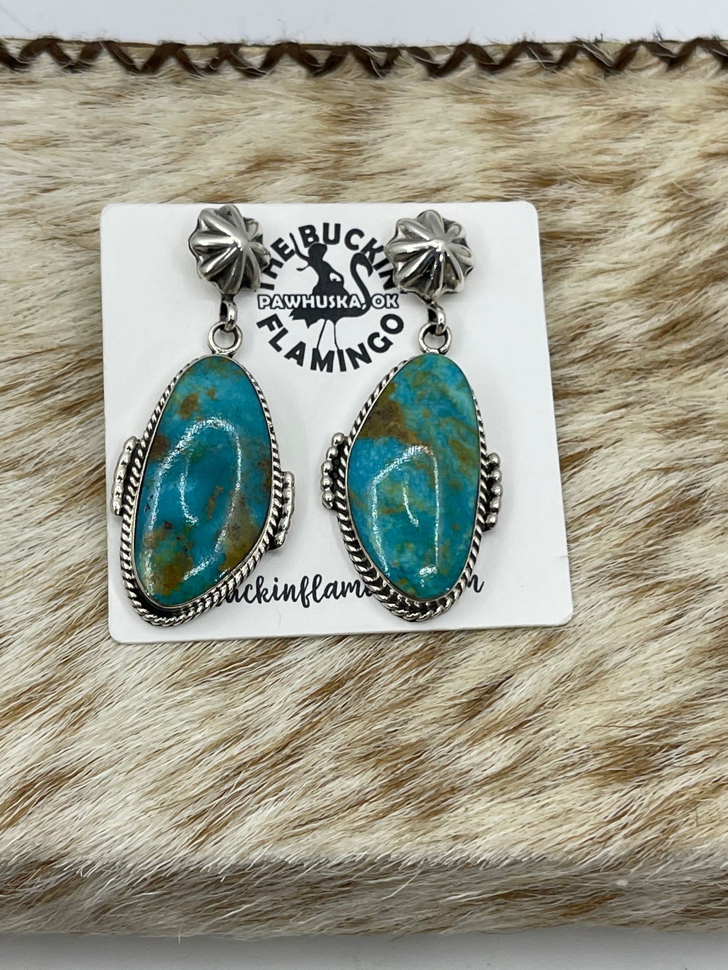 Kingman Turquoise Star Post Dangle Earrings by Raymond Yazzie, Navajo