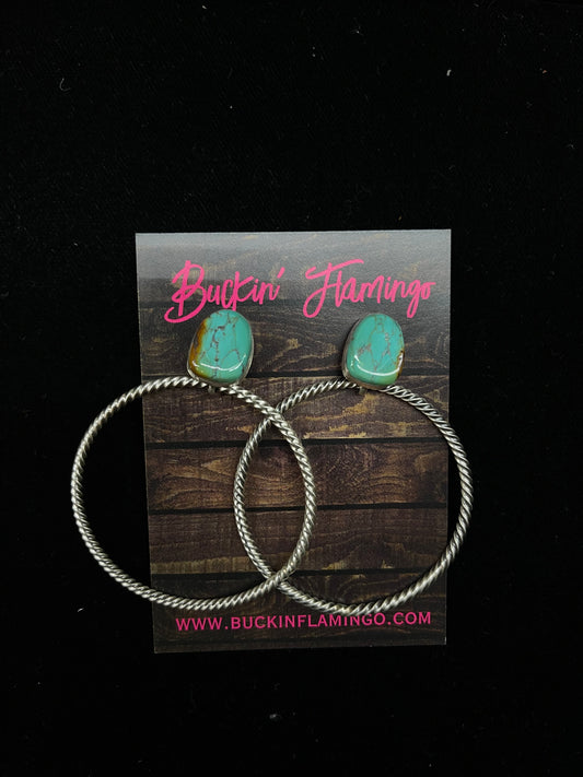 Boulder Ribbon Turquoise Hoop post Earrings by Verley Betone, Navajo