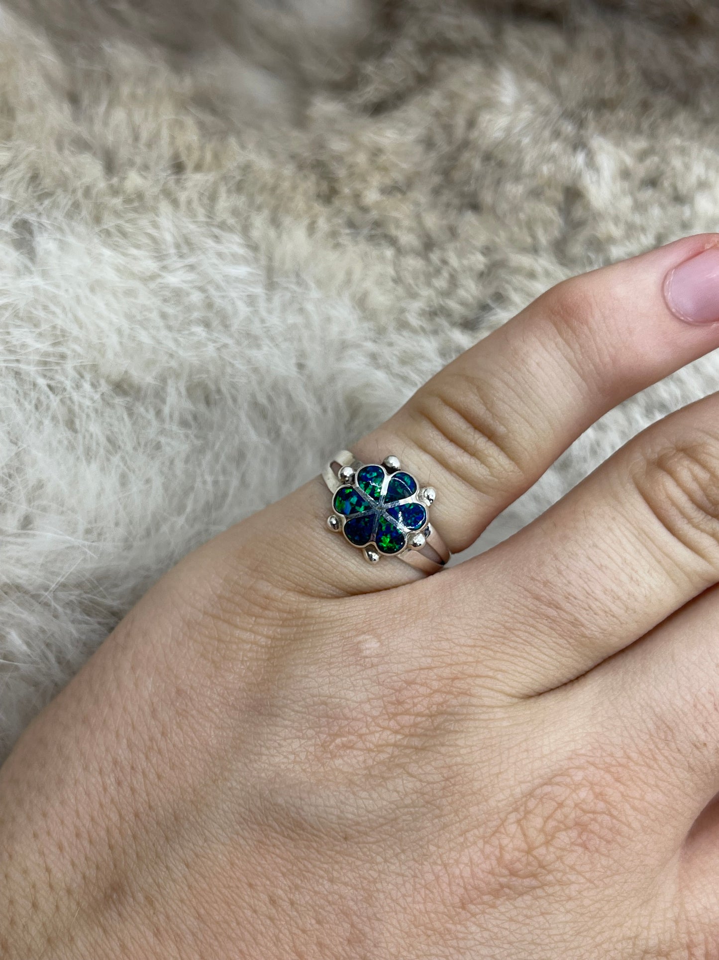6.5 Green Blue Opal Ring by Bernadette Hattie, Zuni