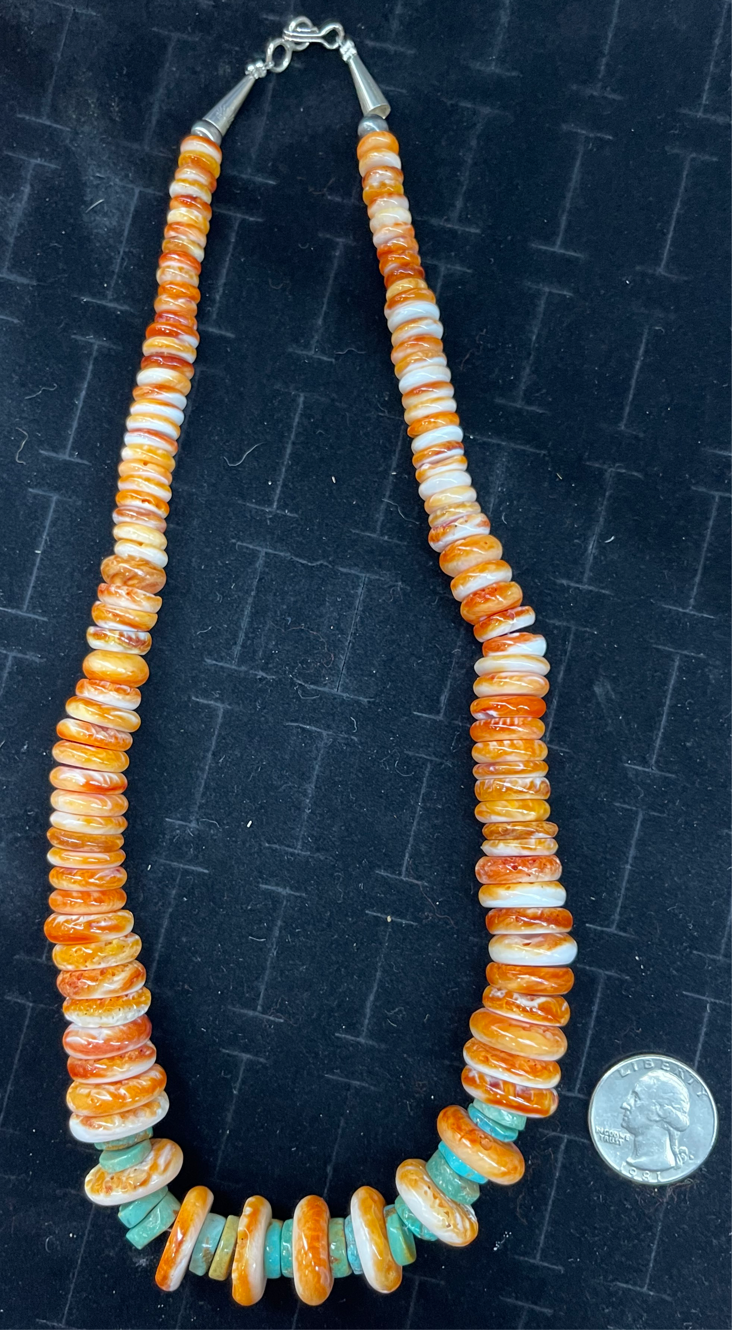 20" Graduated Orange Spiny Oyster Shell and Royston Turquoise Necklace