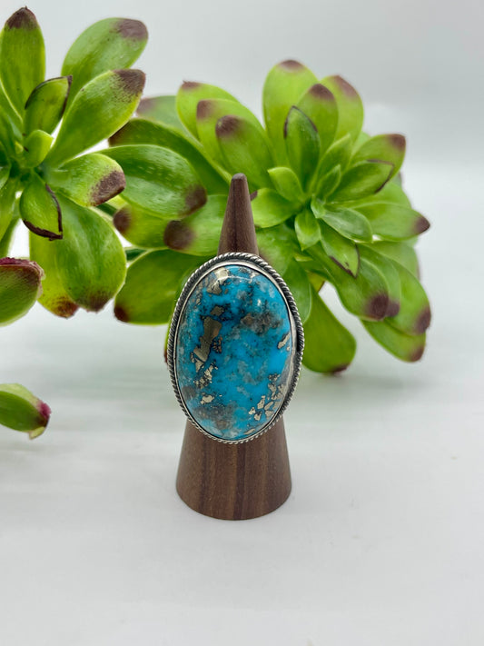 8.0 Oval Persian Turquoise Ring By Boyd Ashley Navajo