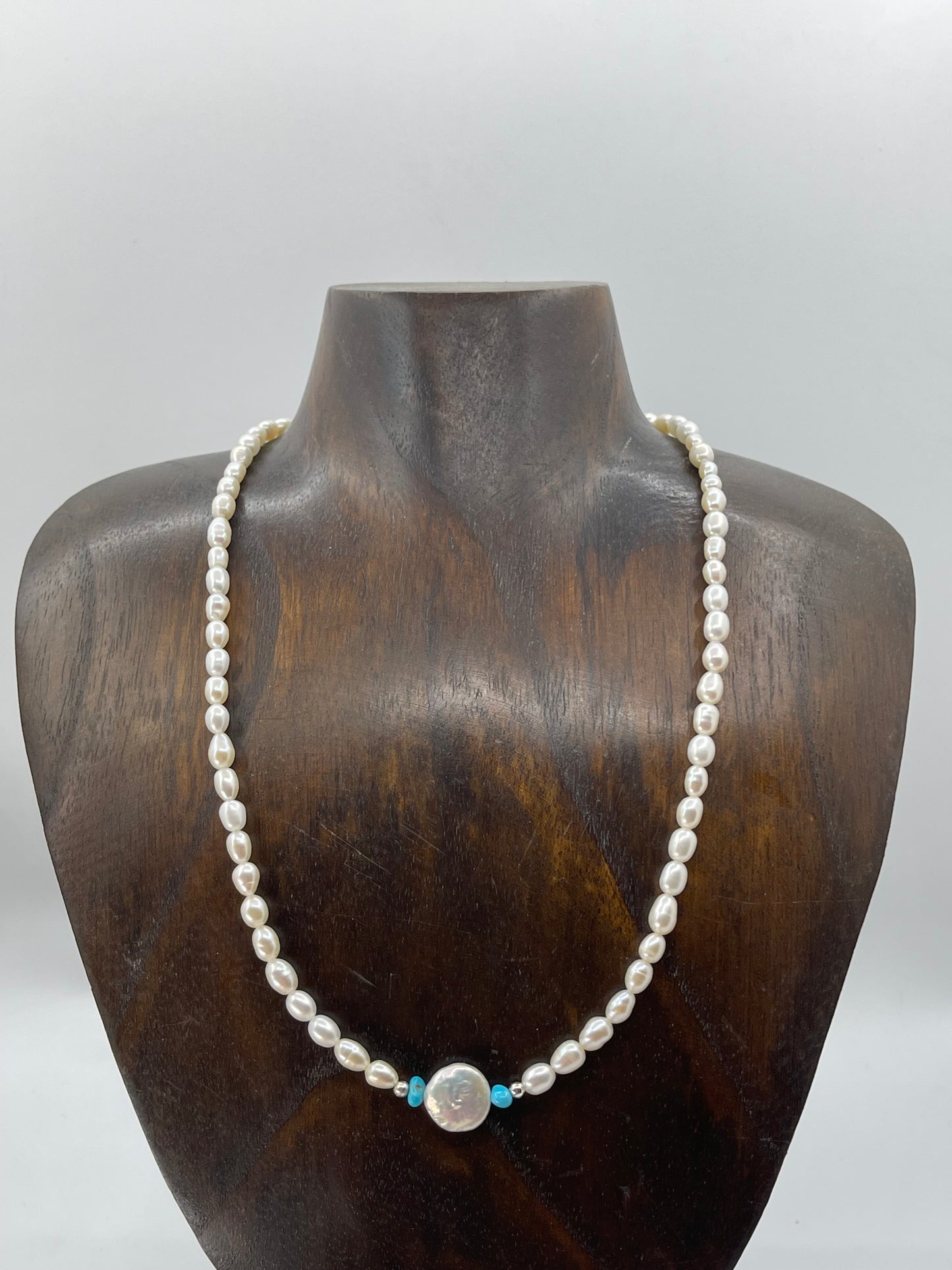 18" Freshwater Pearls Necklace with Sleeping Beauty Turquoise