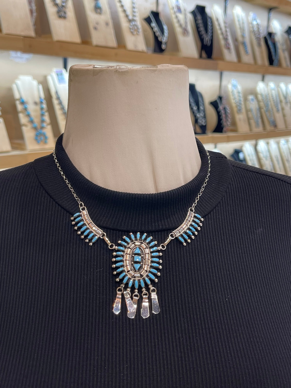 LOT 16 9/20 Sleeping Beauty Turquoise Needlepoint Necklace & Earring Set by Evonne Hutstito, Zuni