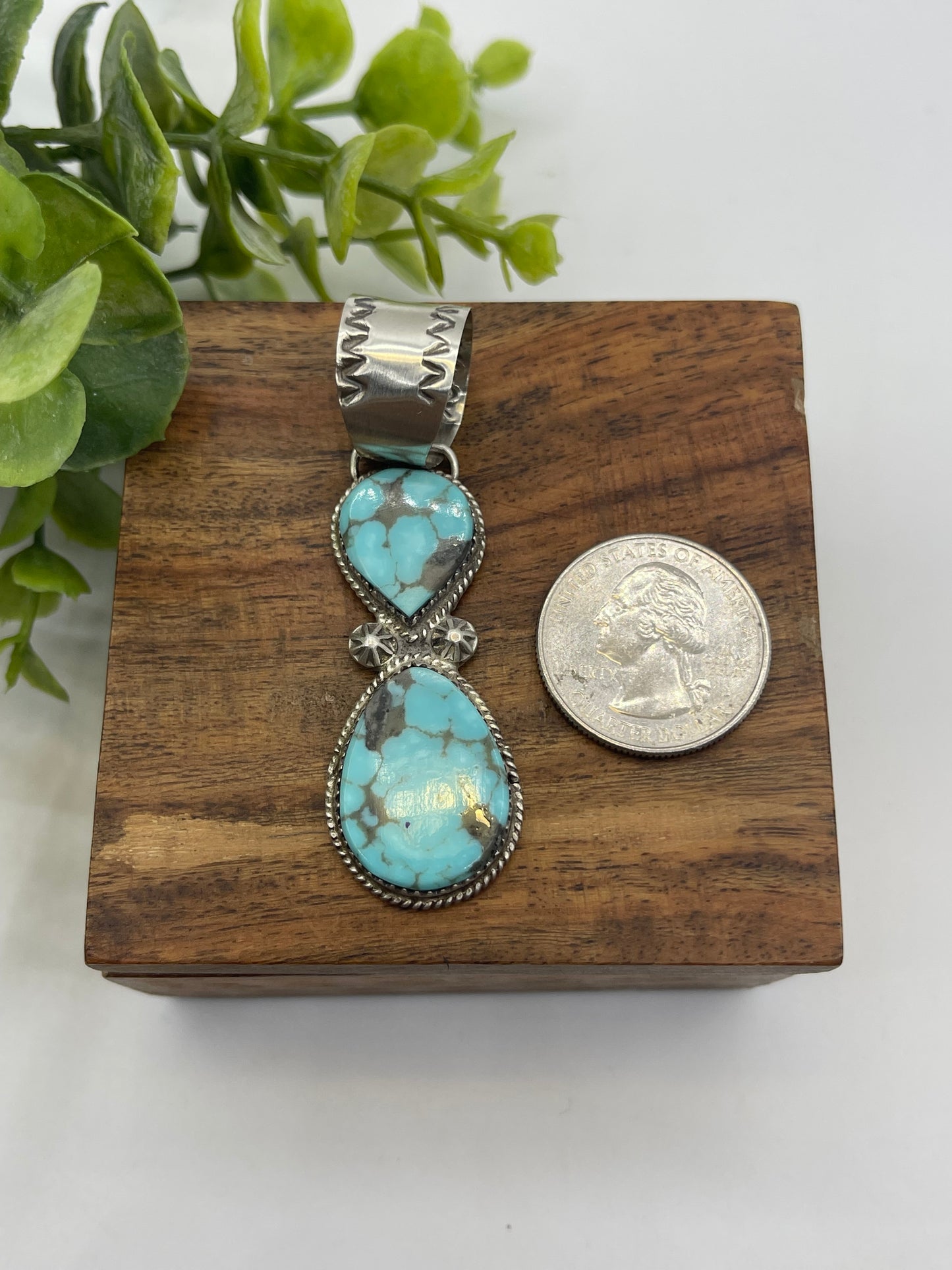 2 Stone Turquoise Pendant by Selina Warner, Navajo