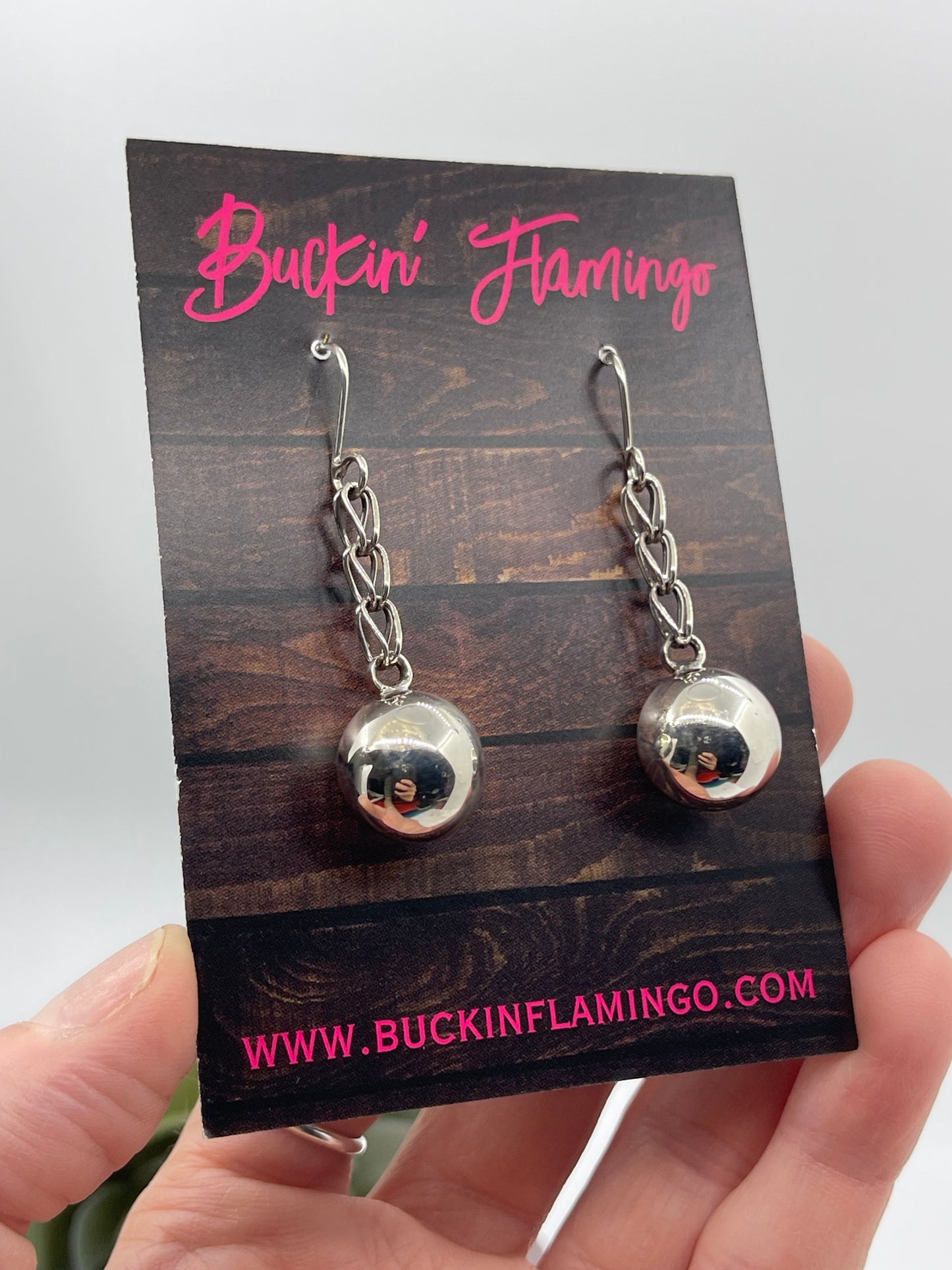 Silver 13mm Navajo Pearls Dangle Earrings by Smokey Gohachu, Zuni