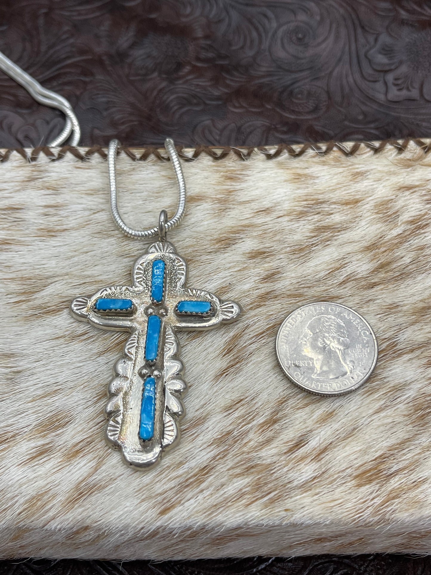 24" Cross Necklace with Turquoise