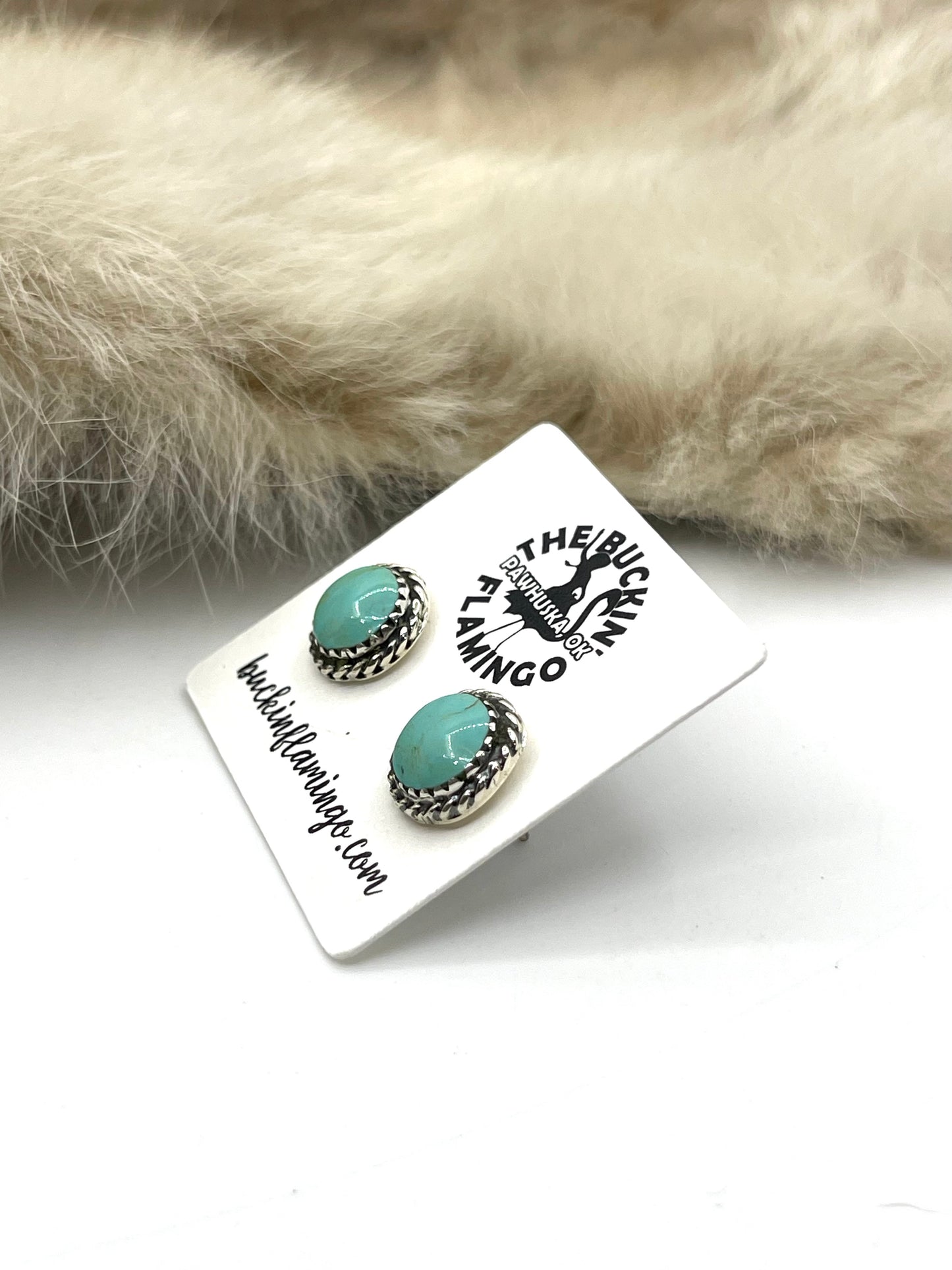 Turquoise Circle Post Earrings by Esther White, Navajo