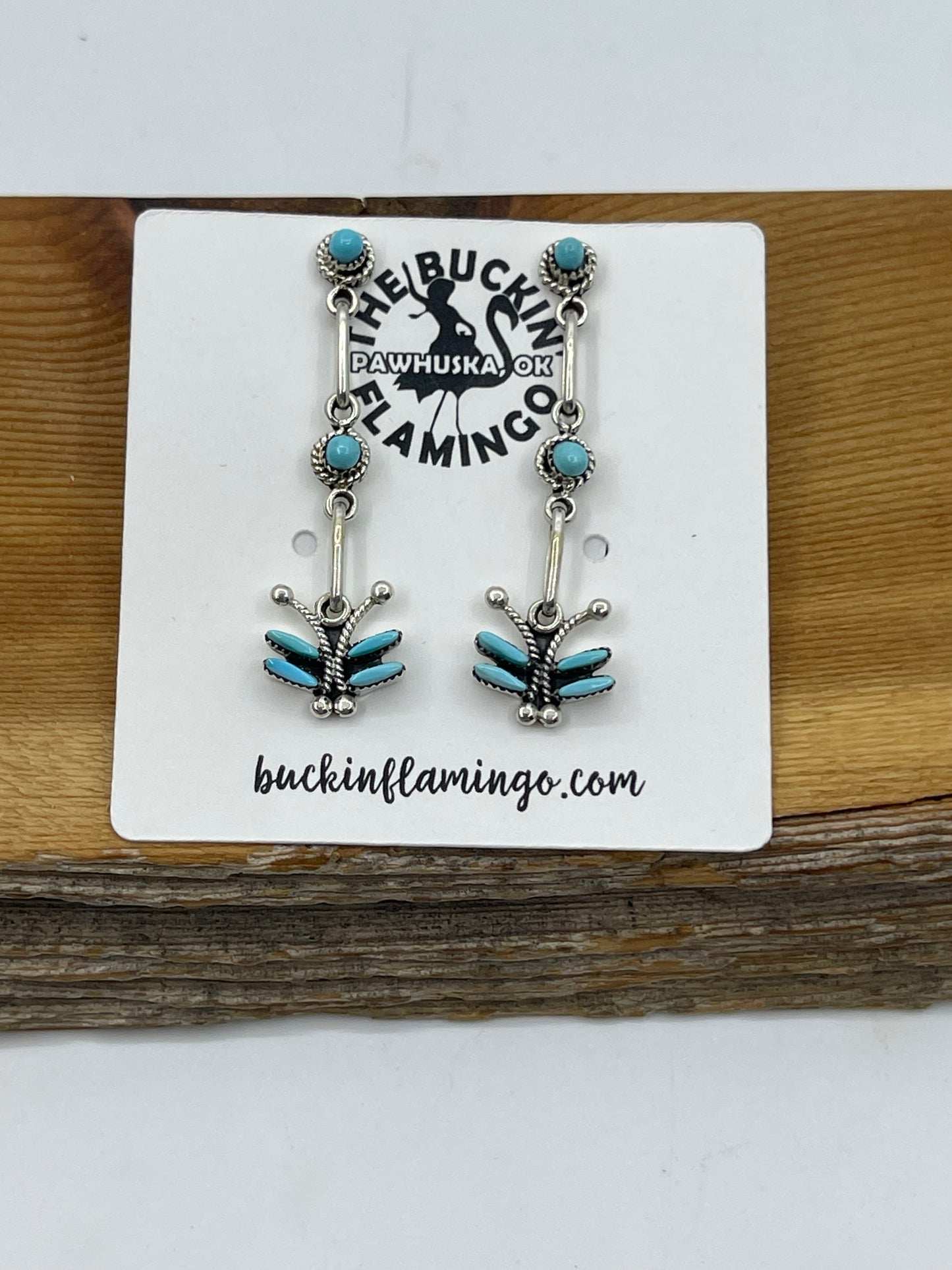Turquoise Needlepoint Double Dangle Post Earrings by Mildred Ukestine, Zuni