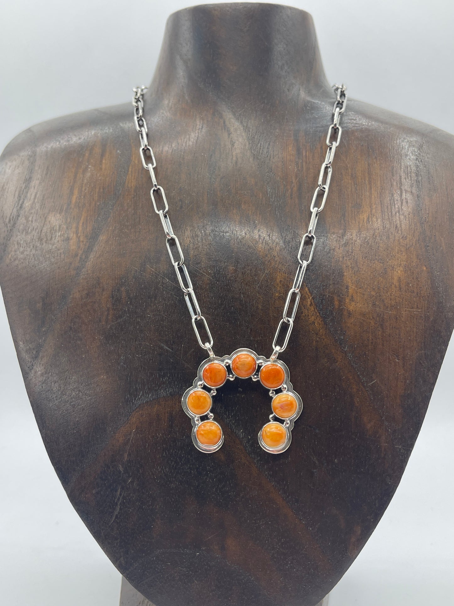 Orange Spiny Oyster Naja on Paperclip Chain