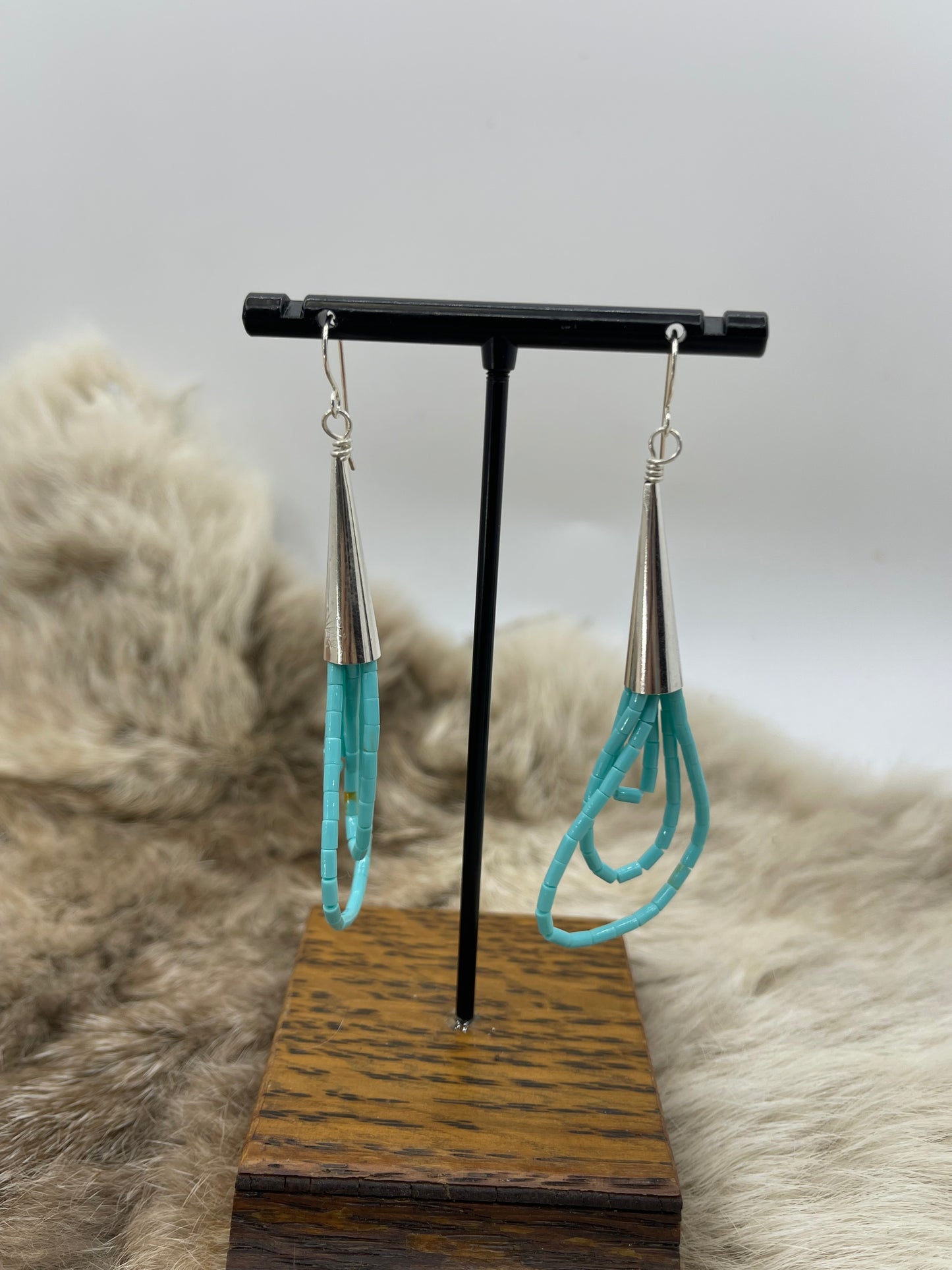 Block Turquoise Teardrop 3 Strand Dangle Earrings
