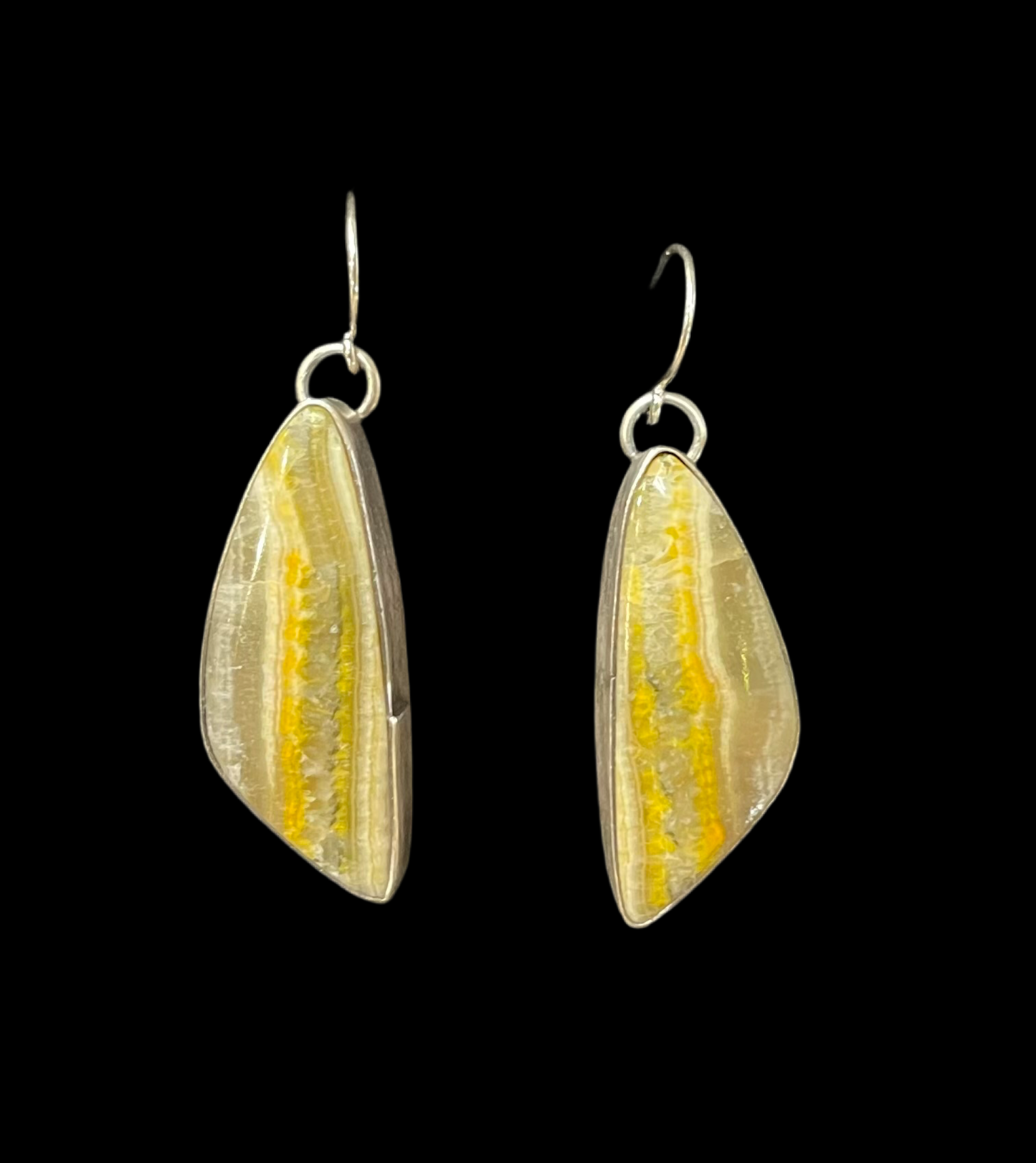 Bumblebee Jasper Hook Dangle Earrings by Johnny Dixon, Navajo